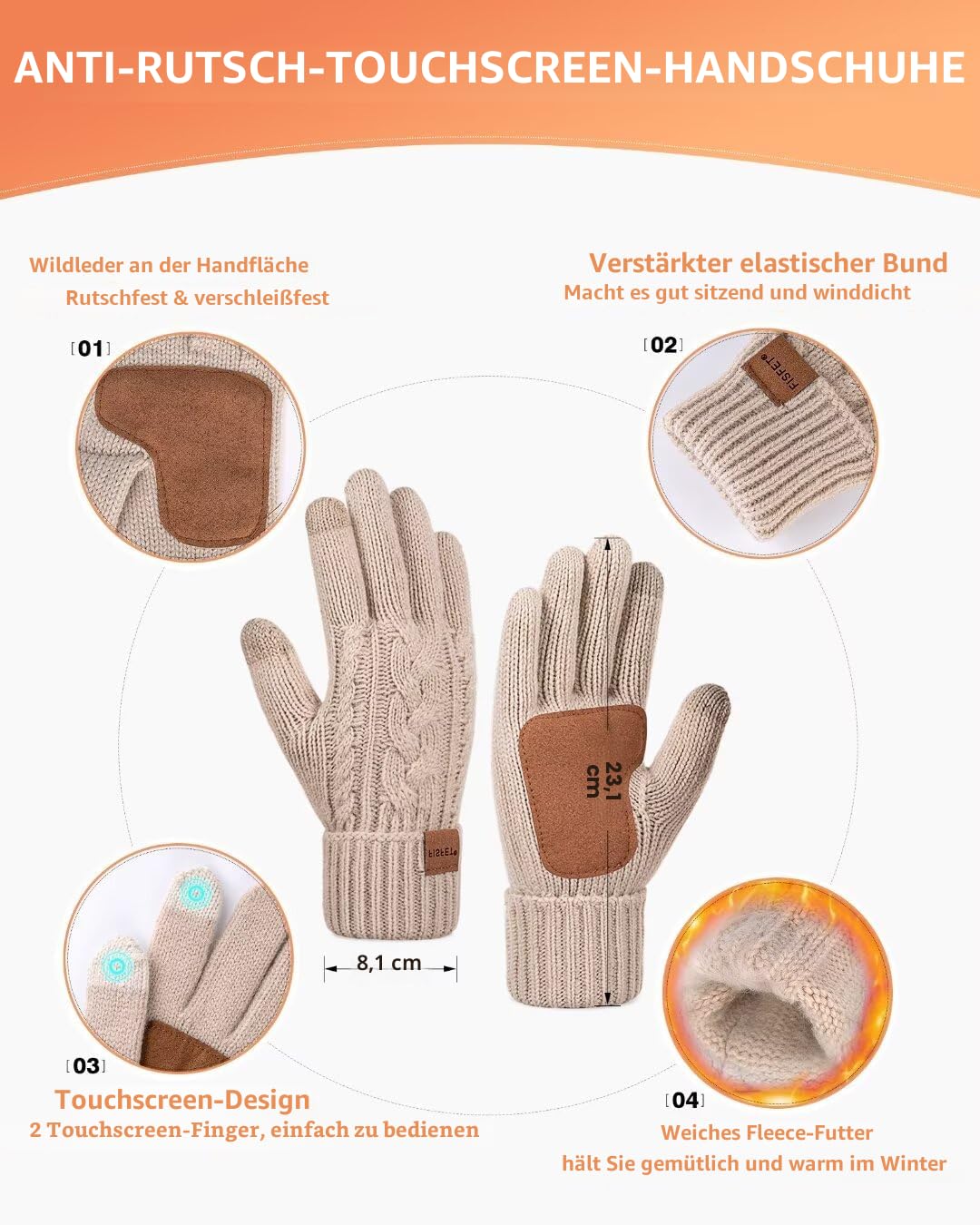 Wintermützen-Set für Damen, Beanie-Mütze, Schal und Handschuhe für Damen, Pom Pom Beanie, Fleece, Halswärmer, Handschuhe, Touchscreen, Geschenkset, 3-in-1