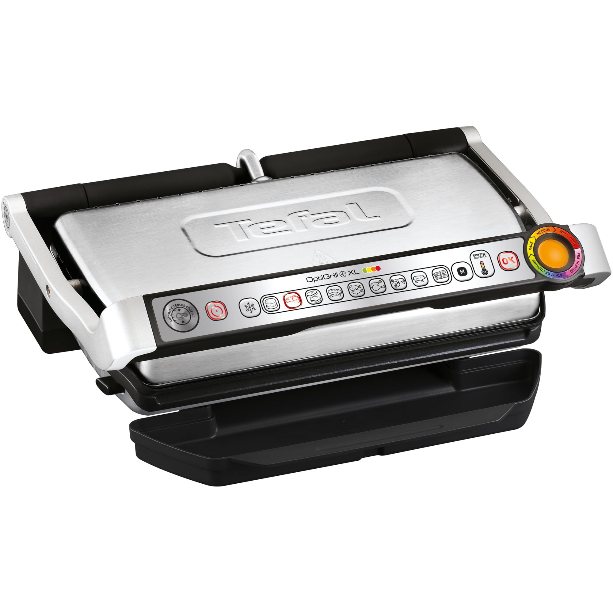 Tefal OptiGrill+ XL | Barbacoa de contacto con ajuste automático de temperatura | 9 programas automáticos | superficie de parrilla XL | Incluye bandeja para hornear | GC724D12