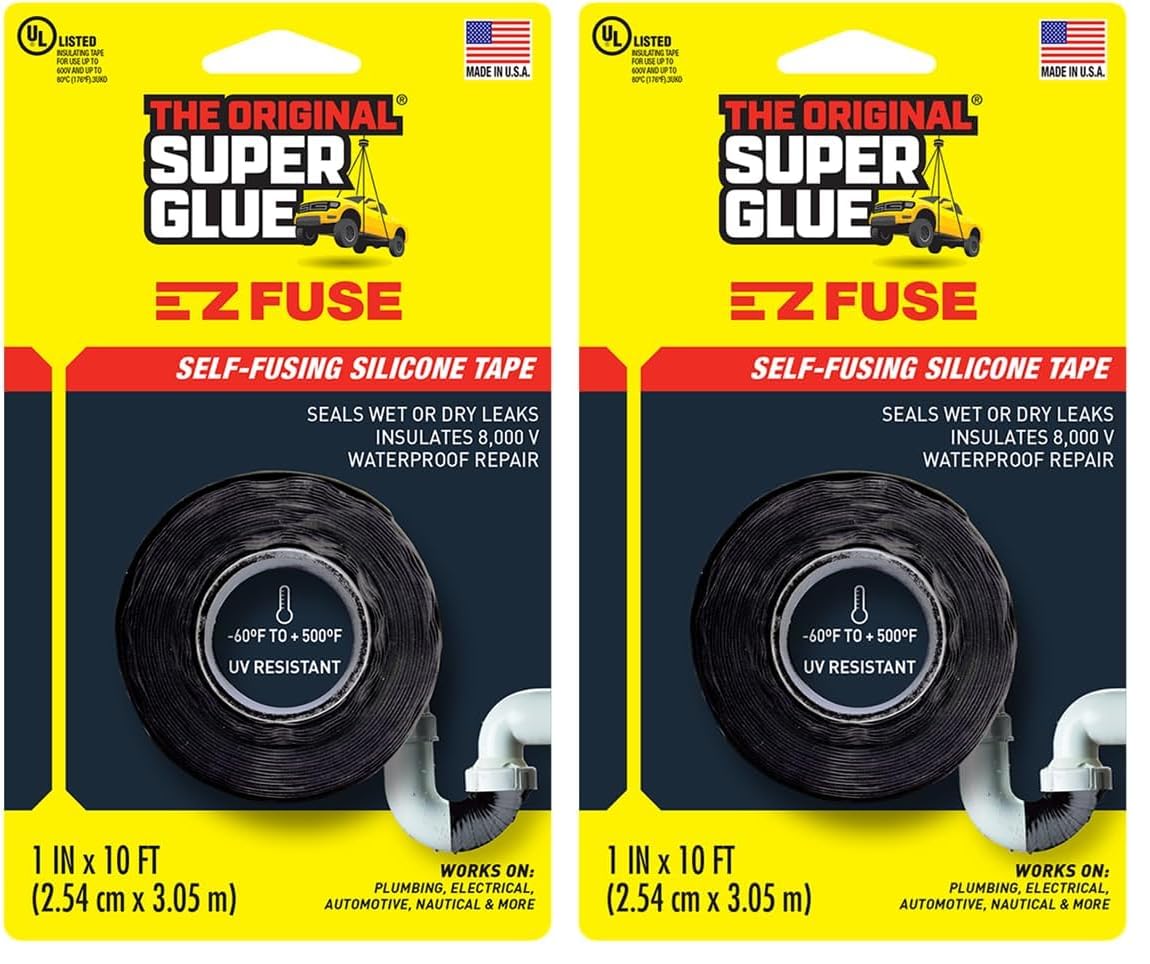 Super Glue The Original 15408 E-Z Fuse Tape, Black, 1 inches Width x 10 feet Length (Pack of 2)