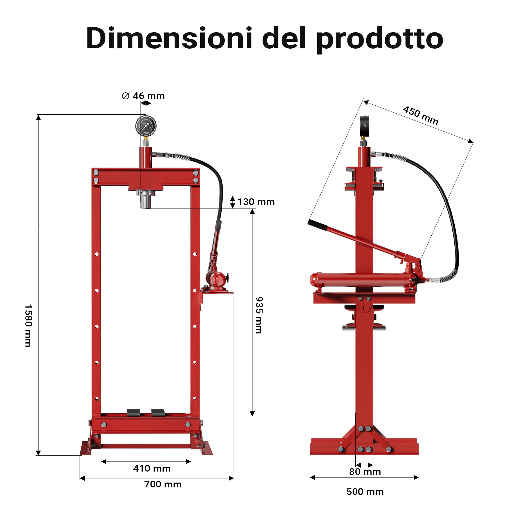 Wiltec Pressa idraulica da officina 12t Pressa professionale a telaio per cuscinetti con manometro