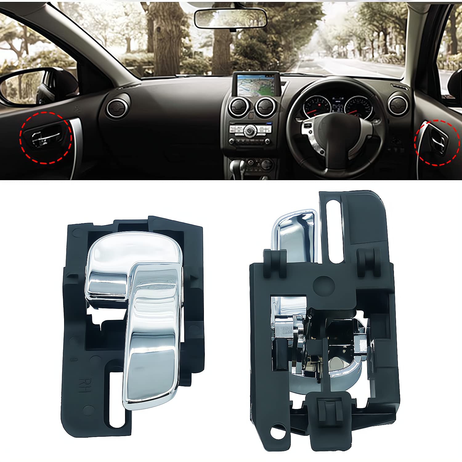 Qashqai Maniglie J10 JJ10 80671-JD00E Maniglia per Porta Interna Sinistra e Destra Interna cromata per Qashqai (Confezione da 2)