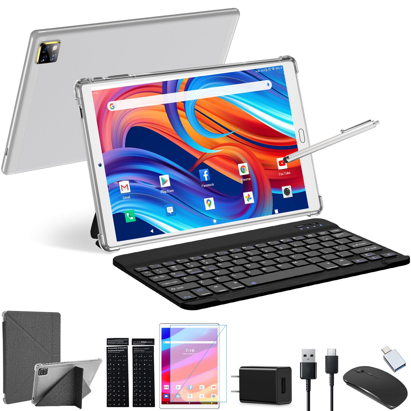 ZONKO K113B 10-inch Android Tablet, front and back view.