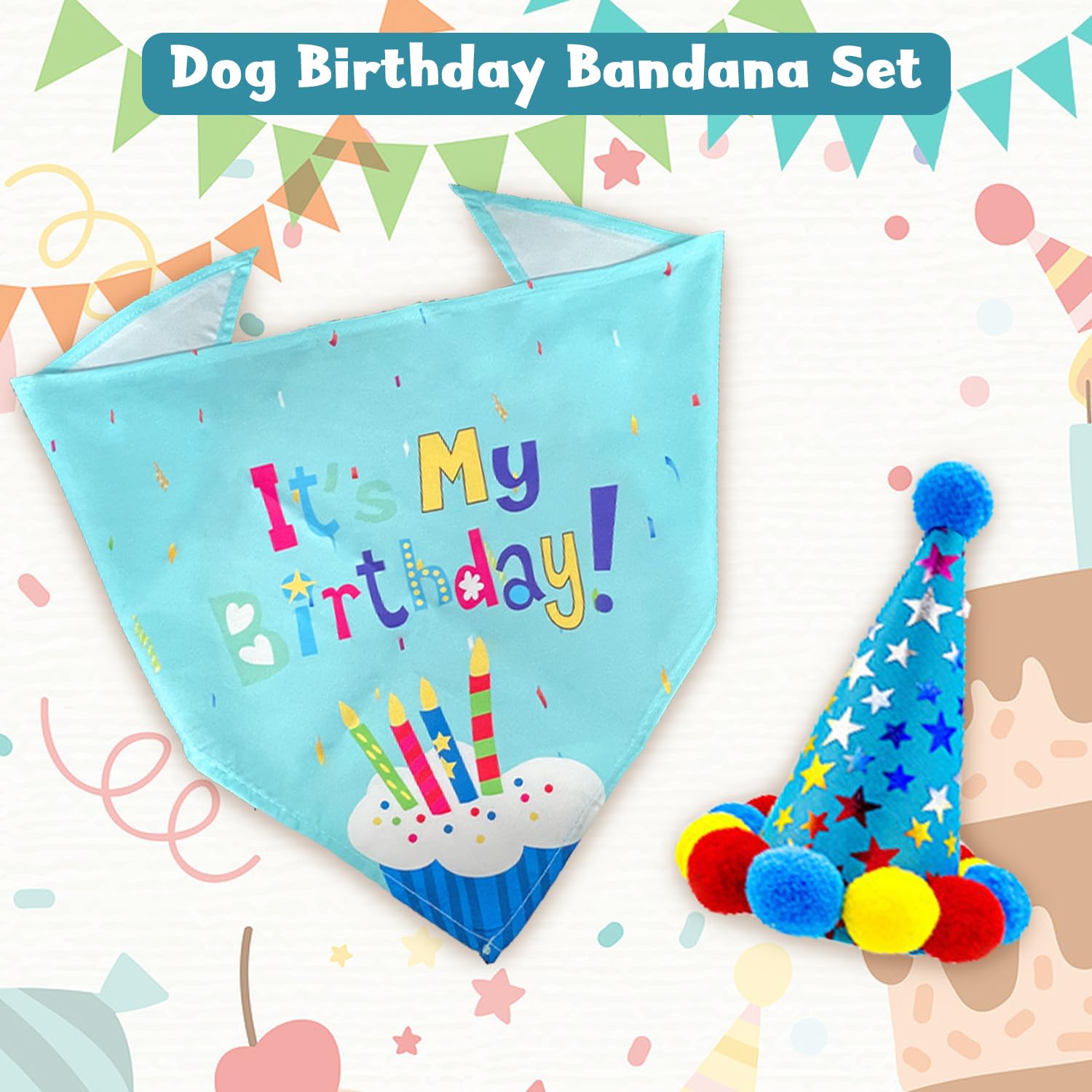 Kit Decorazioni Compleanno Cane - Bandana, Cappello, Palloncini E Striscione Rosa Per Feste - Foto 2