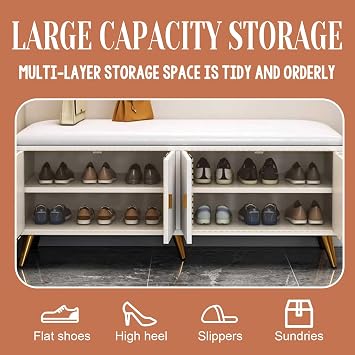 Shoe Rack Bench with Door - Modern Slim Hidden Shoe Cabinet Seat for High Heels, Entryways, Hallways, Closets - Hallway Shoe Bench With Door