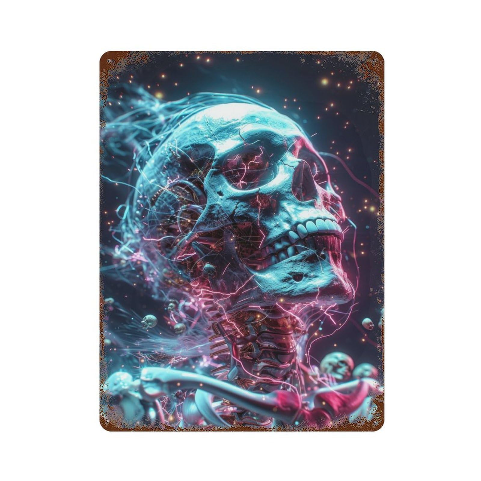 Cosmic Human Skeleton Decorative Tin Sign 15.7"x11.8", Ideal for Basement, Hobby Room And Garage Decor