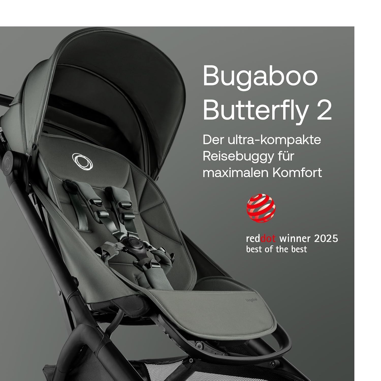 Bugaboo Butterfly 2 Reisebuggy Set – leichter, faltbarer Kinderwagen mit Sicherheitsbügel & Regenabdeckung – Handgepäckgröße, mit Liegefunktion – ab 6 Monaten bis 4 Jahre – Forest Green