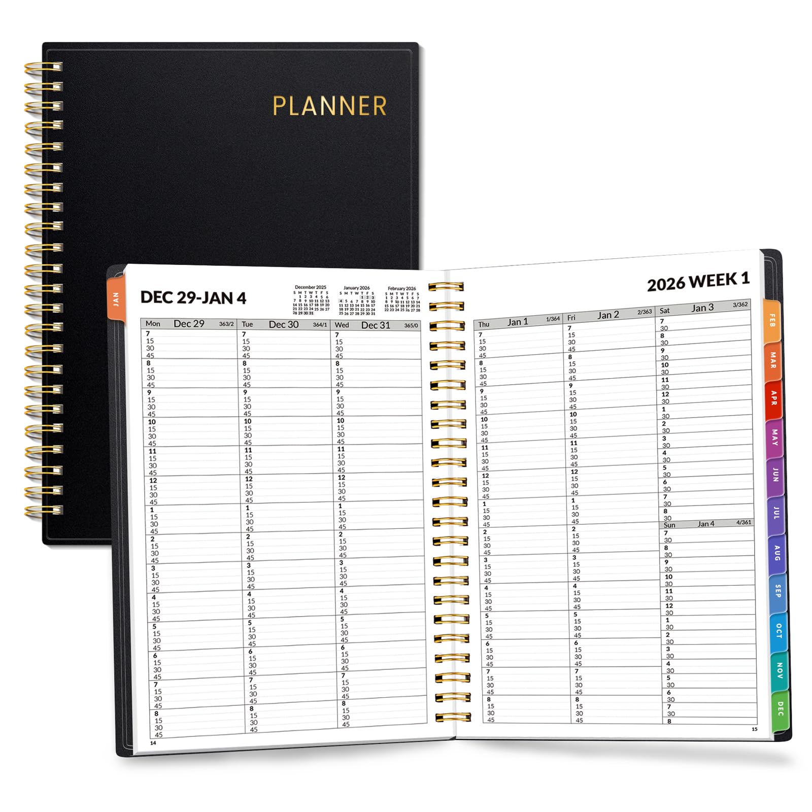 SUNEE 2026 Appointment Book, Quarter-Hourly, Weekly & Monthly - from January 2026 - December 2026, 6.4"x8.3" Weekly Planner, Flexible Cover, Note