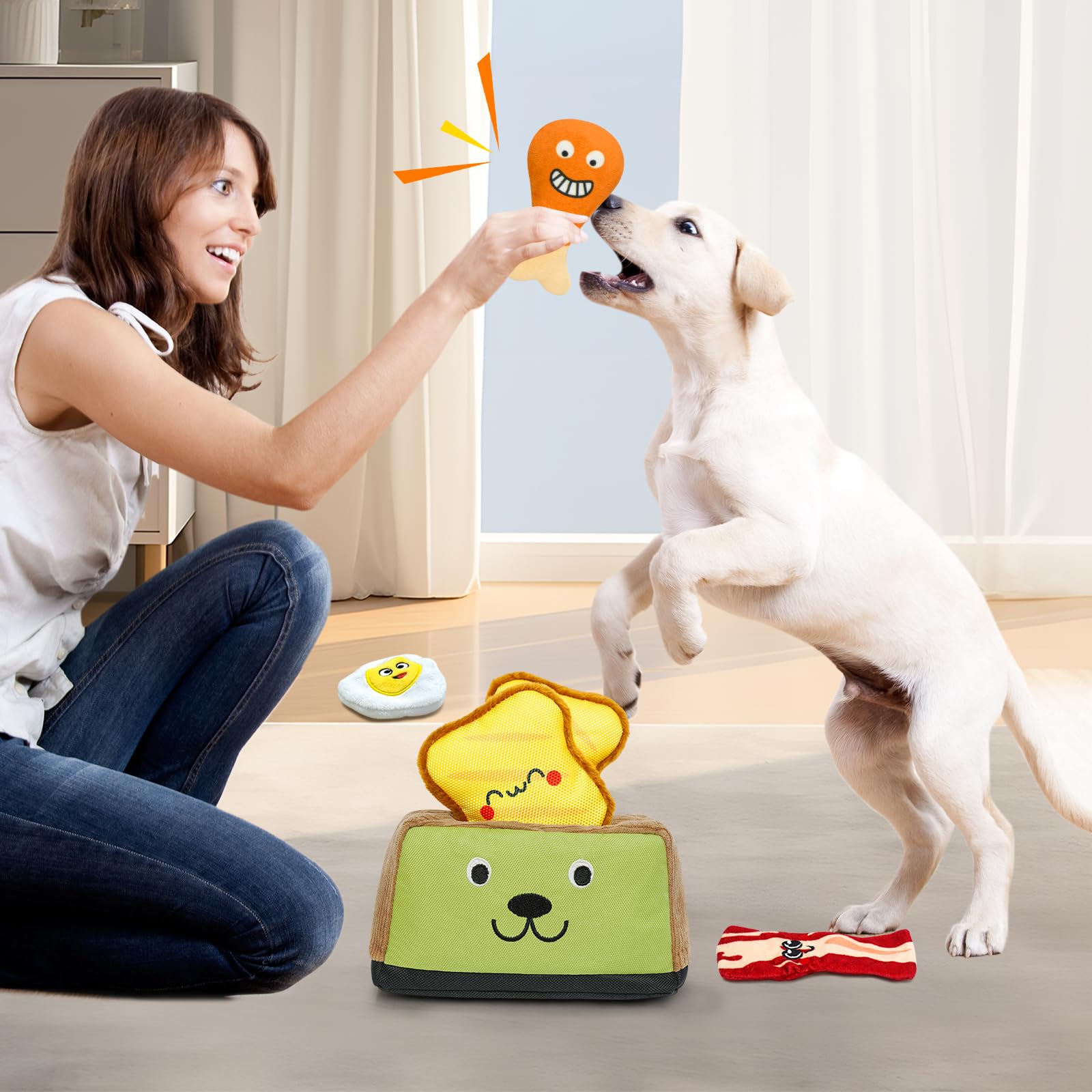 Juguetes para perros escondidos, juguetes interactivos chirriantes para el aburrimiento y la estimulación, juguetes de enriquecimiento para perros pequeños y medianos - Tostadora