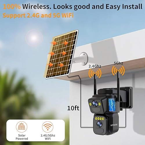 Miniatura 3 de Cámaras de seguridad WiFi para exteriores, cámaras 5G2.4G para energía solar de seguridad en el hogar con doble lente, detección de movimiento,