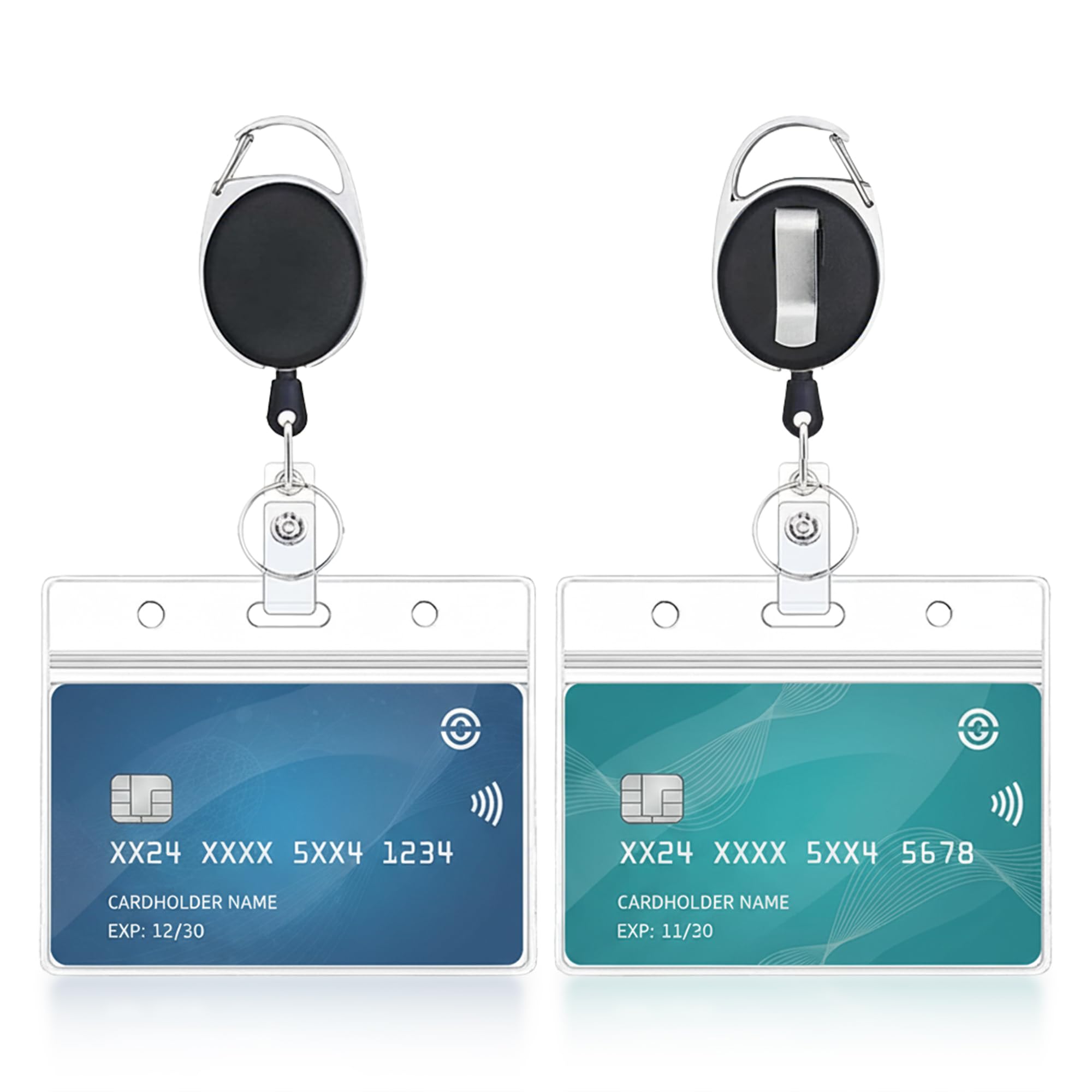 2 Pcs Horizontal ID Badge Holder with Clips, Durable Plastic Card Holder for Office, Work, Conferences, Events, Name Tags, Key Cards, and Employee ID Cards