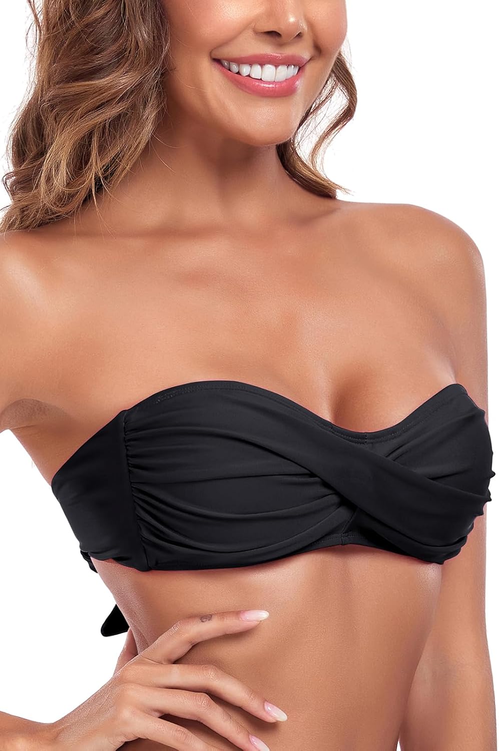 Ocean Blues Women's Strapless Swimsuits for Women Bandeau Bikini Top Tie Back Halter Bathing Suit Top