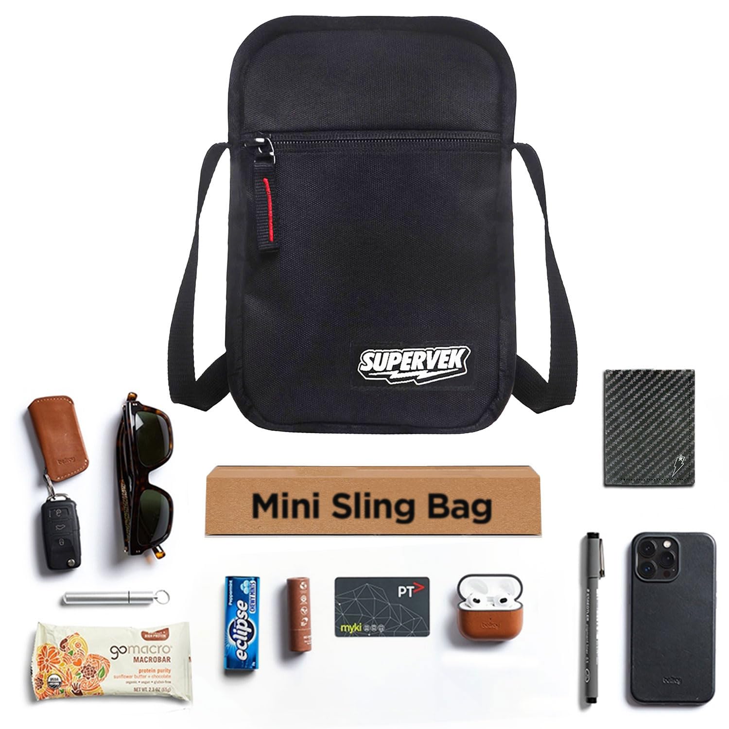 Supervek Small Sling Bag for Men Women Crossbody - Water-Resistant Small Side Bag for men travel with Adjustable Strap - Cross Body Shoulder Hand Mini Bag for men - Passport Small Bags for Mens Black (B0C5M1YZVW) Amazon Price History, Amazon Price Tracker