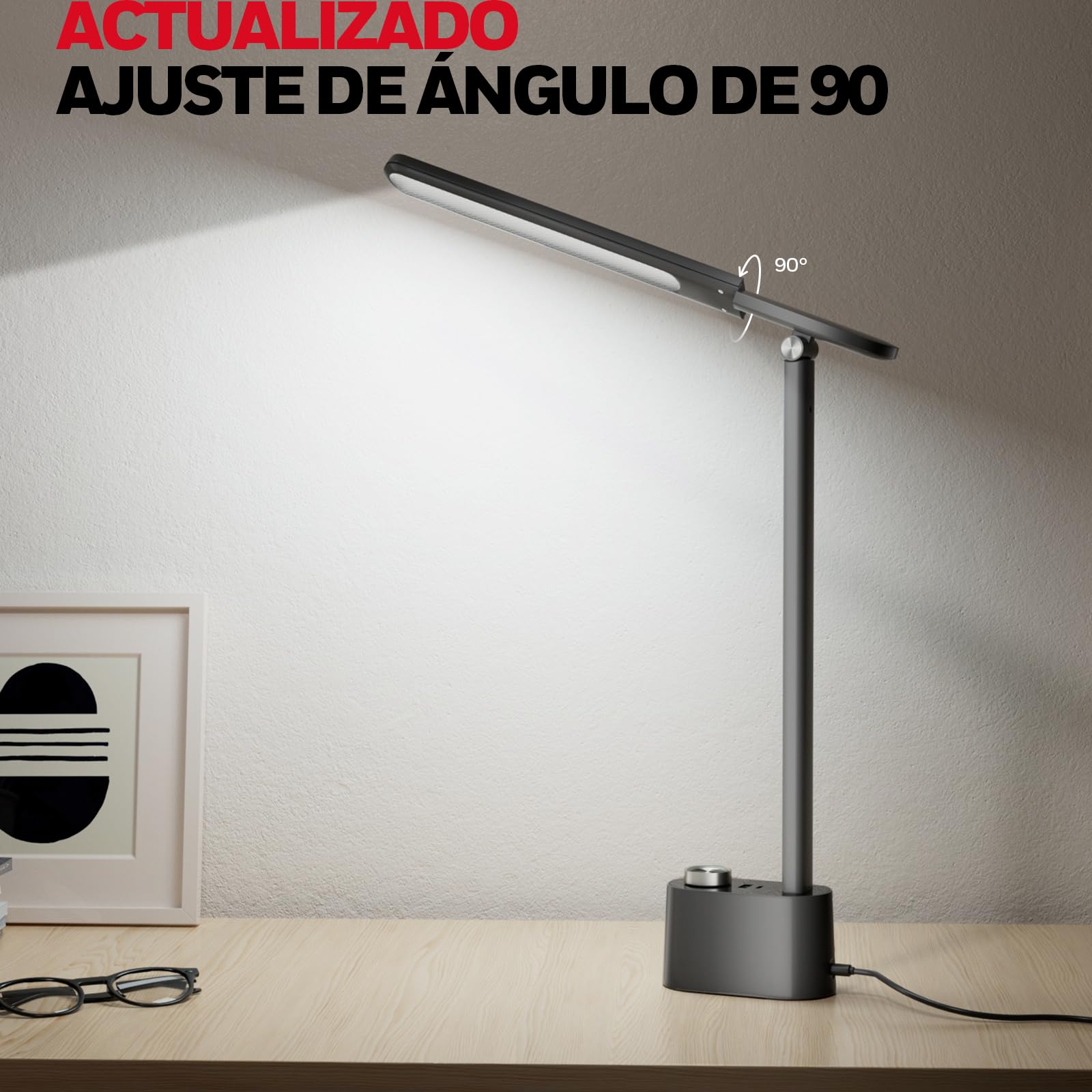 Honeywell Lámpara LED H01 Pro cuidado ocular lectura y oficina | Lámpara de escritorio Sunturalux regulable, CRI≥95, 3000K-5500K, carga A+C, negra, para dormitorio universitario