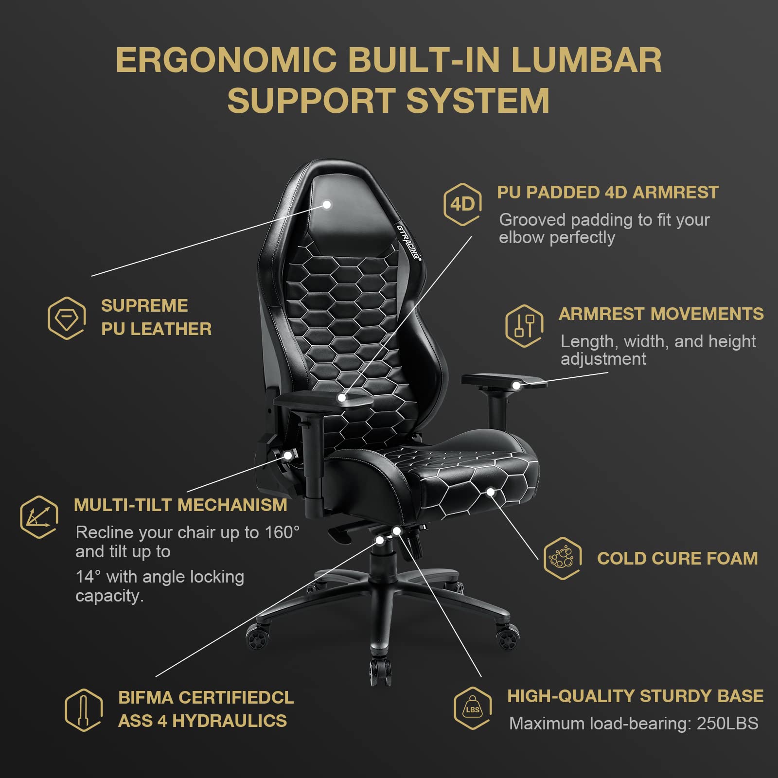 GTRACING Gaming Chair,Ergonomic Heavy Duty Computer Desk Chair with 4D