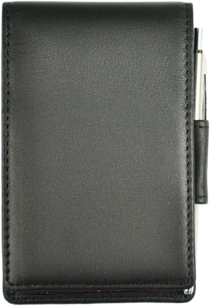Royce Journalist-Style Leather Flip Notepad, Black