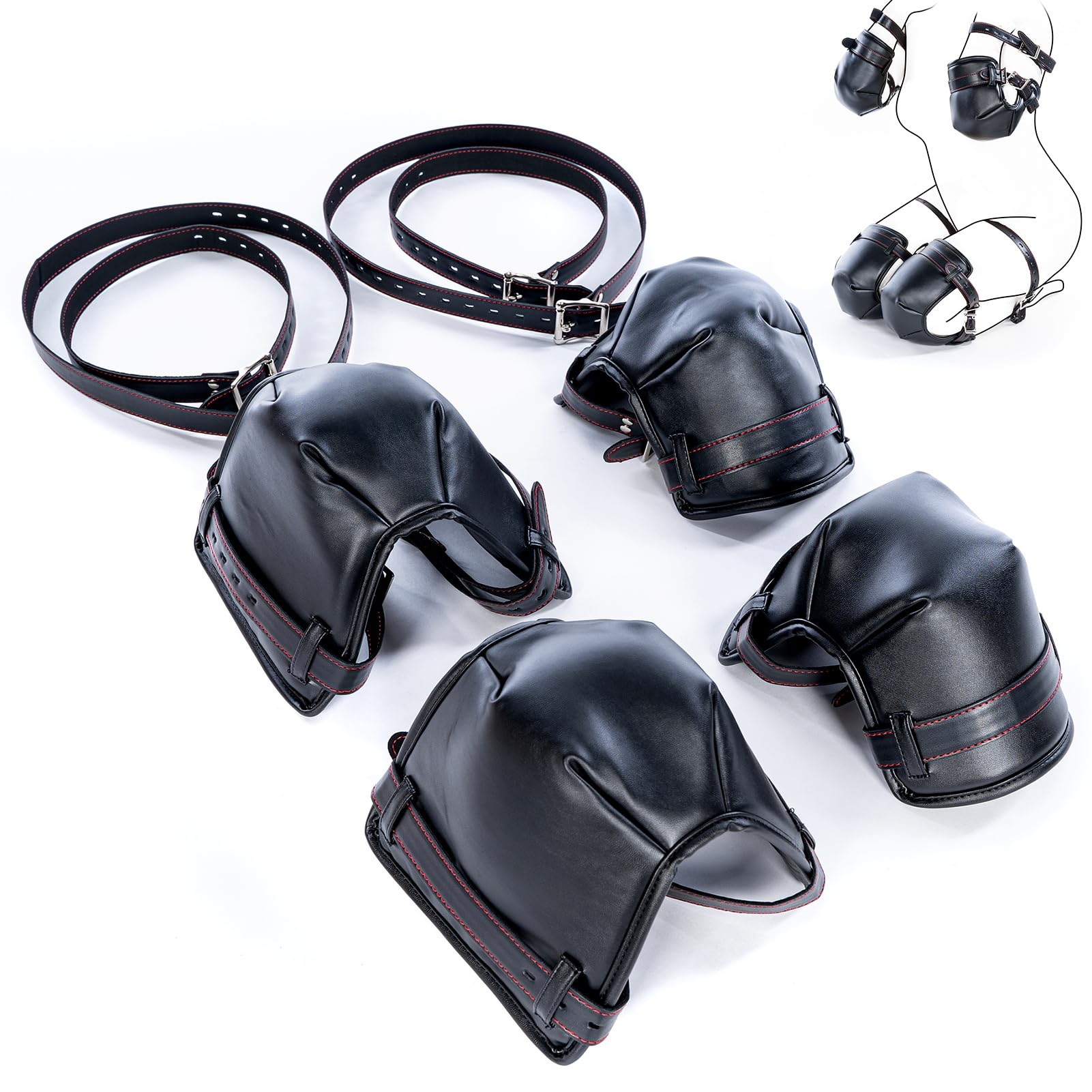 SXOVO Kit BDSM Retenue et Bondage - Kits de Bondage pour Ramper pour Esclave Cosplay, BDSMS Set Accessoires Hard avec Genouillères + Coudières + Harnais BDSM pour Mains et Pieds, Sex Toýs Couple