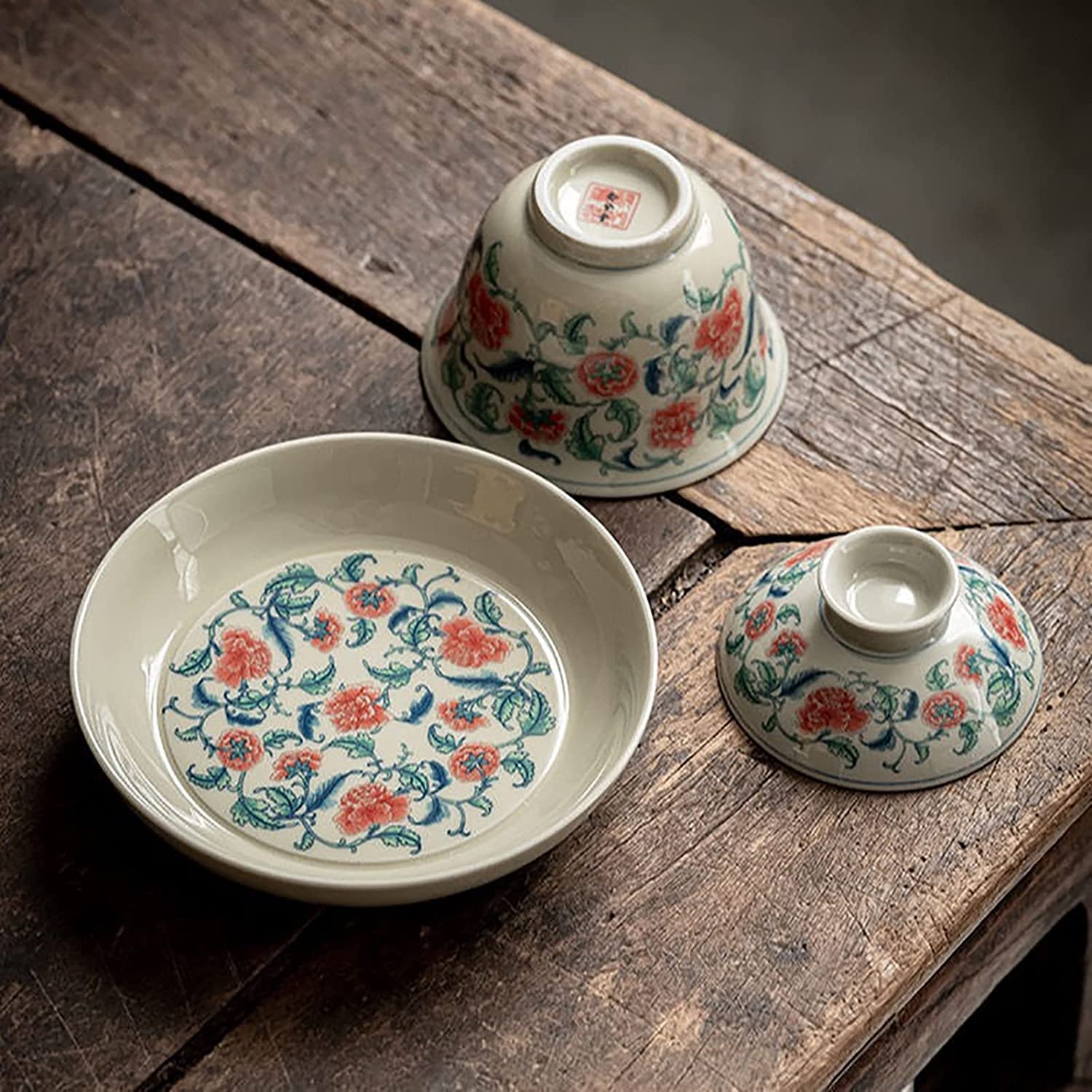 Herbata herbaty， Miski, filiżanki do herbaty Chińskie tradycyjne naczynia Ręcznie robione emaliowane malowane porcelanowe Gaiwan Kungfu miska z pokrywką i spodkiem