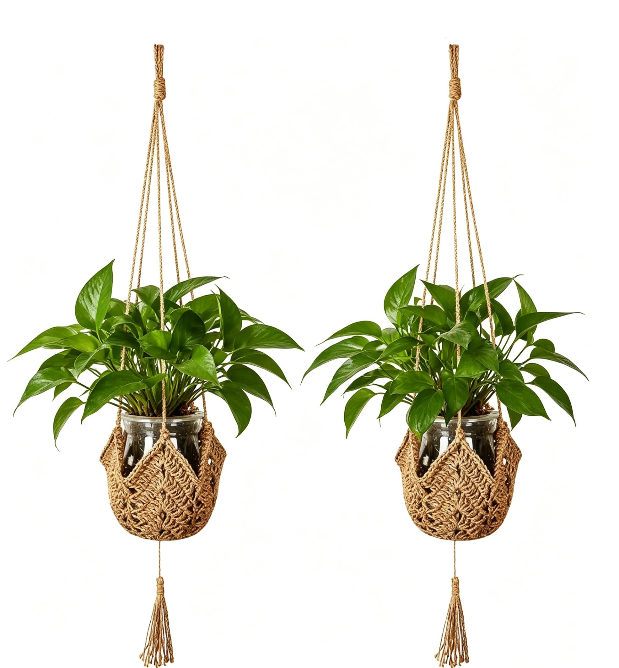 Pro-Noke 2 Pcs Macrame Plant Hangers, Jute Rope Hanging Planter Basket Boho Wall Hanging Flower Pot Holder for Home Balcony Garden Decor (Khaki)