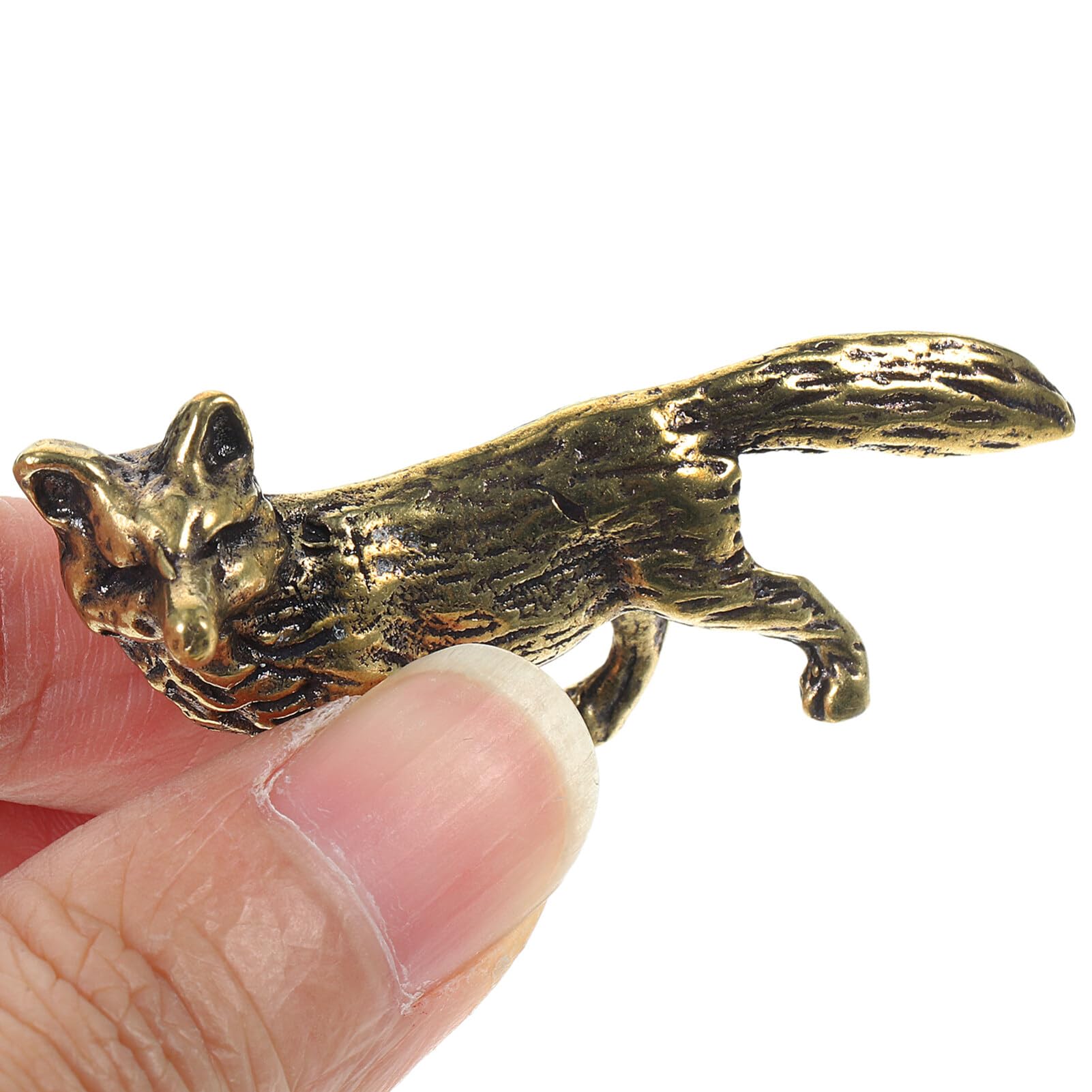 SEWACC Brass Fox Mini Fox Figurine Tiny Brass Animal Figure Small Metal Statue Ornament, Golden, 5x2.9cm - Image 4