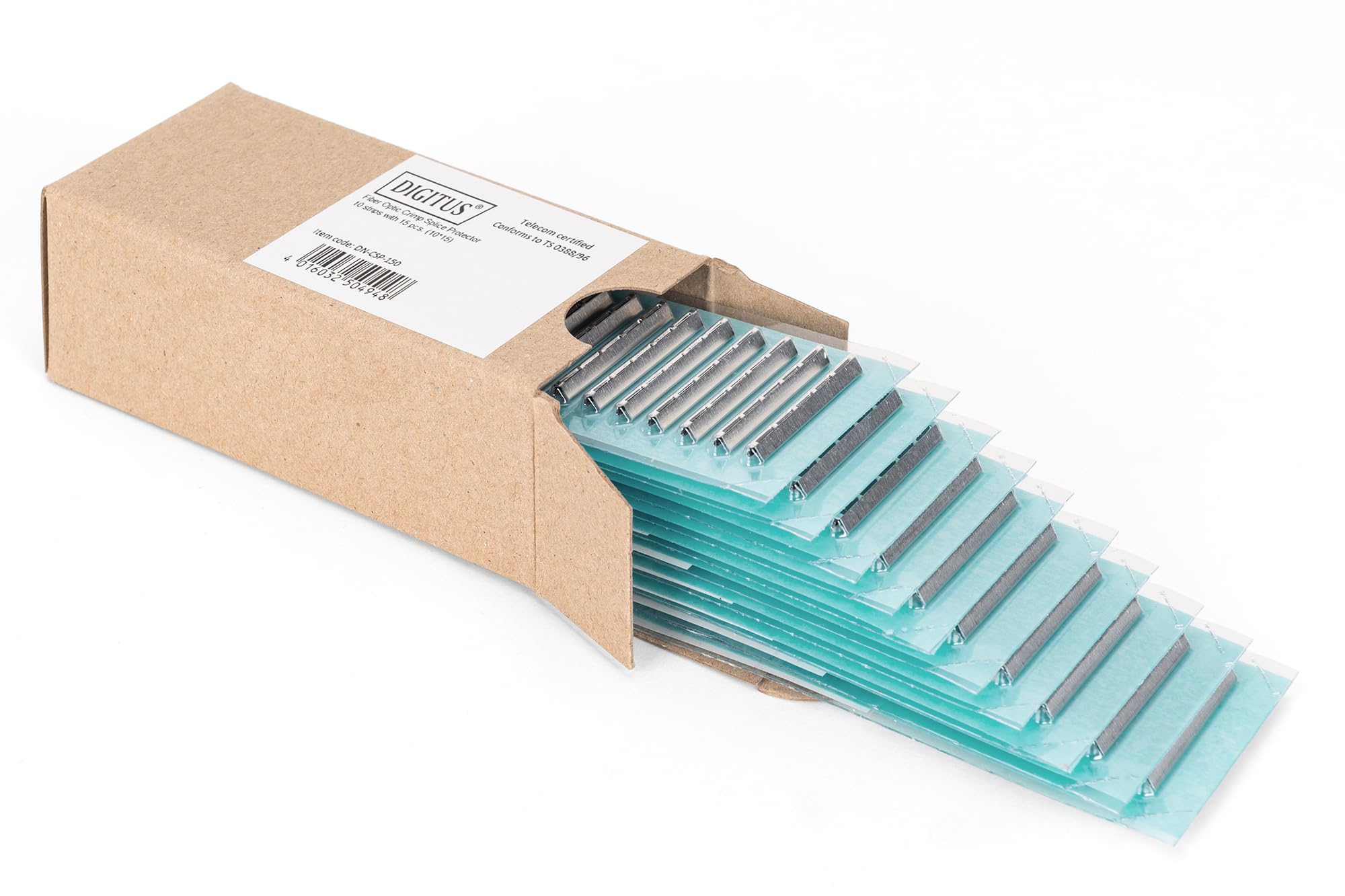 DIGITUS Protección contra empalmes por crimpado FO – 150 unidades – para cables de fibra óptica – cierre por presión – ángulo de apertura de 52 grados – protege contra vibraciones y micromovimientos