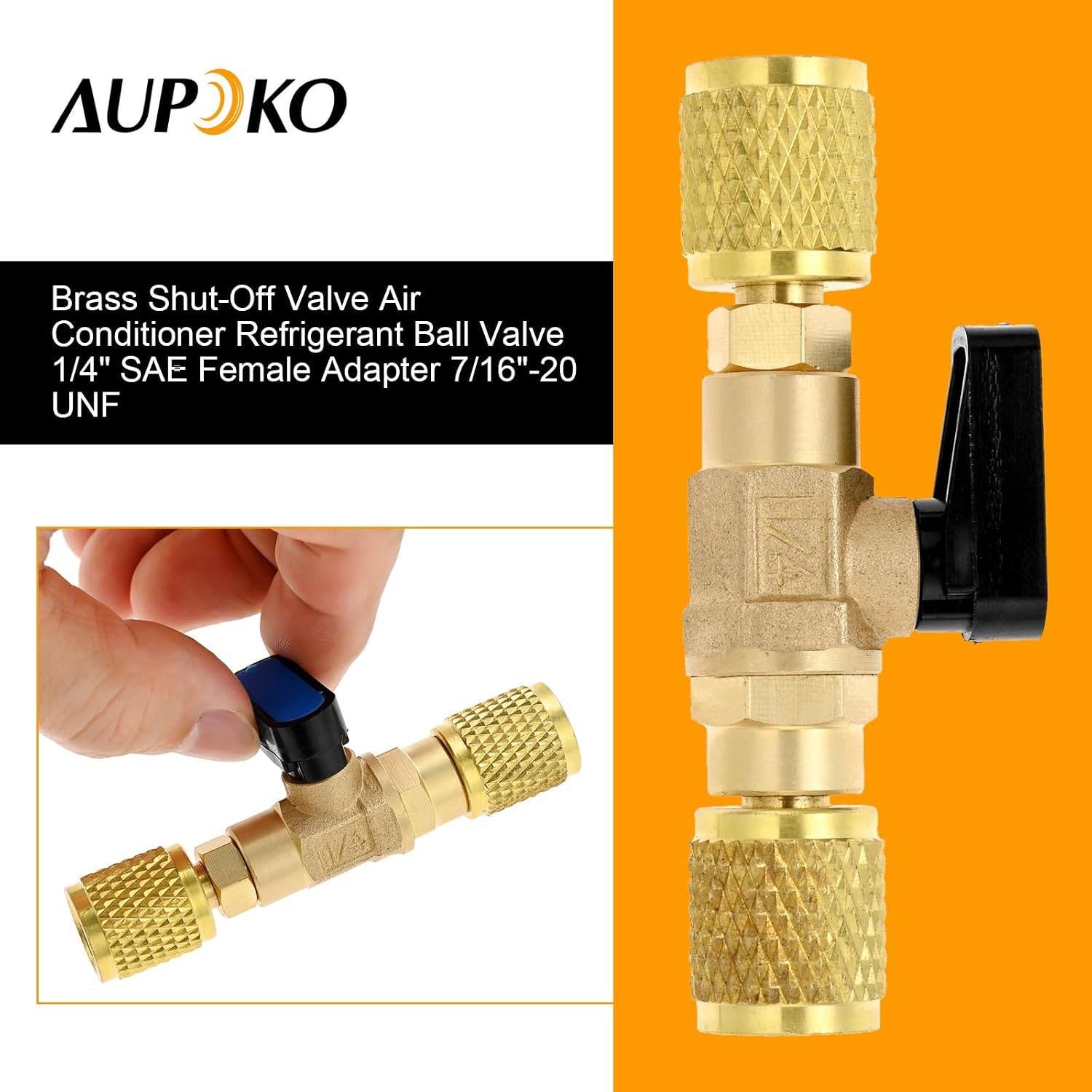 1/4 SAE Female Thread Adapter Shut-off Flow Control for HVAC Refrigeration | 1/4" SAE Female x 1/4" SAE Female, Connect Two Pipes, for HVAC Systems Refill of Air Conditioner Refrigeration