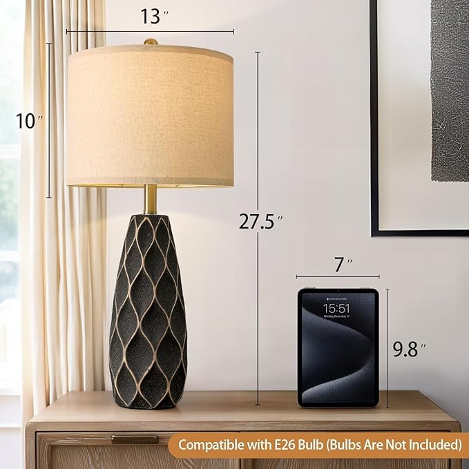 Lámpara de Mesa Cerámica PORTRES 27.5", Negro, Set de 2 miniatura 6