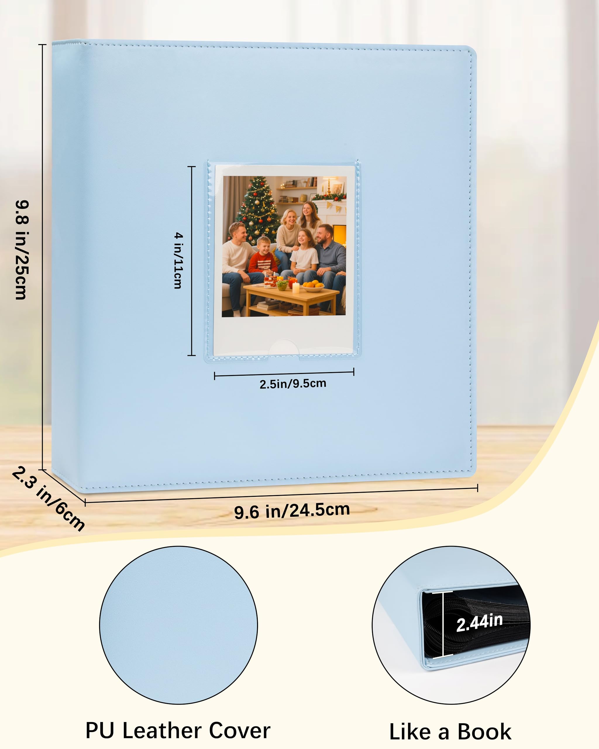 Album fotografico 256 tasche per Polaroid i-Type/600/SX-70 foto istantanee, compatibile con Fujifilm Wide 300/400, in pelle vegana con finestra frontale (blu)