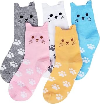 YSense 5 Pairs Womens Fun Socks Cute Dog Cat Print