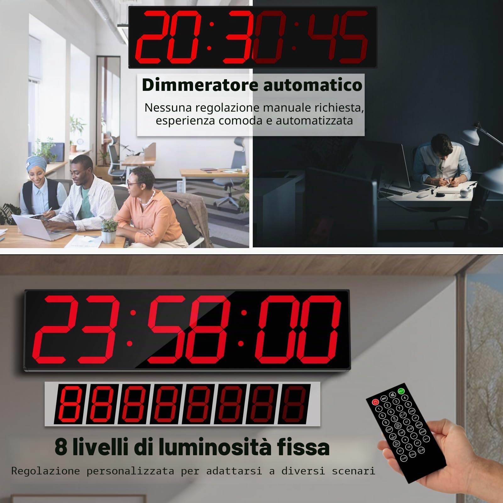 CHKOSDA Grande orologio da parete digitale da 68 cm, sincronizzazione automatica dell'ora con funzionamento facile, orologio da palestra con timer per allenamento a intervallo, grande orologio da