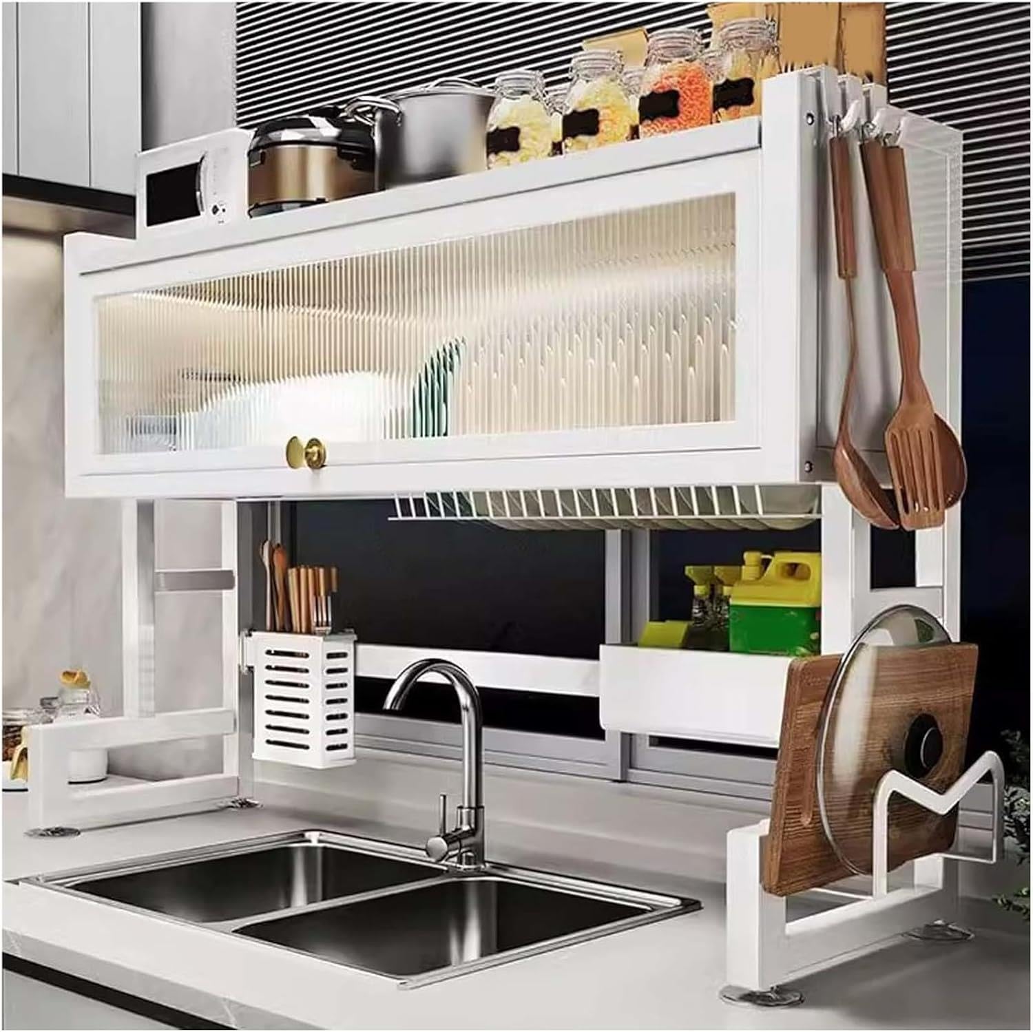 Valkyrie Evye Üstü Bulaşık Kurutmalık 105x30x80 cm Beyaz Çok Amaçlı Mutfak Organizer Raf Beyaz
