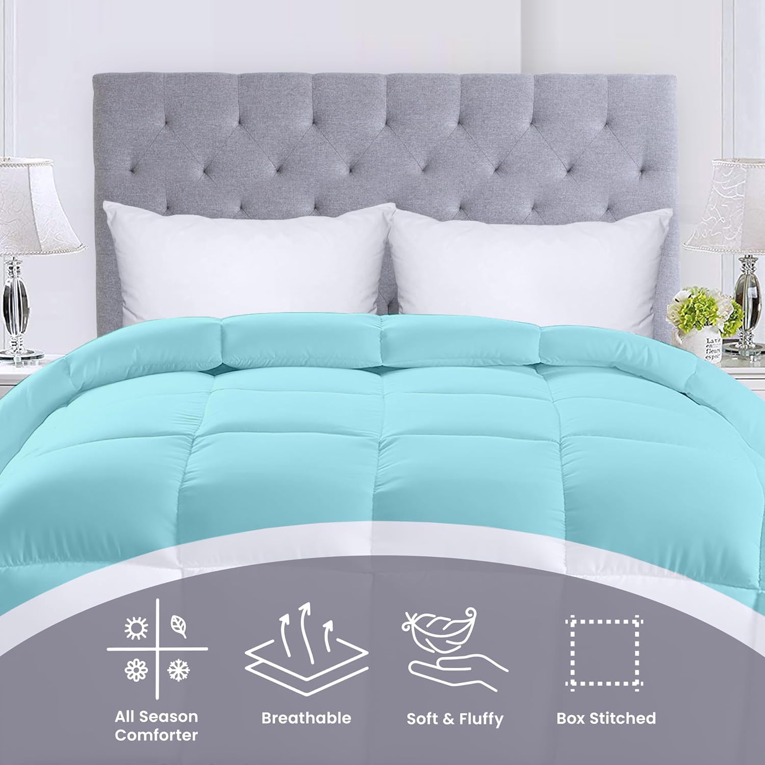 Comforter Twin XL Size Duvet Insert, Down Alternative Ultra-Soft 600+ Fill Power, Lightweight Premium Bedding Comforter for All Seasons with 8 Tabs.(Aqua,68x90)