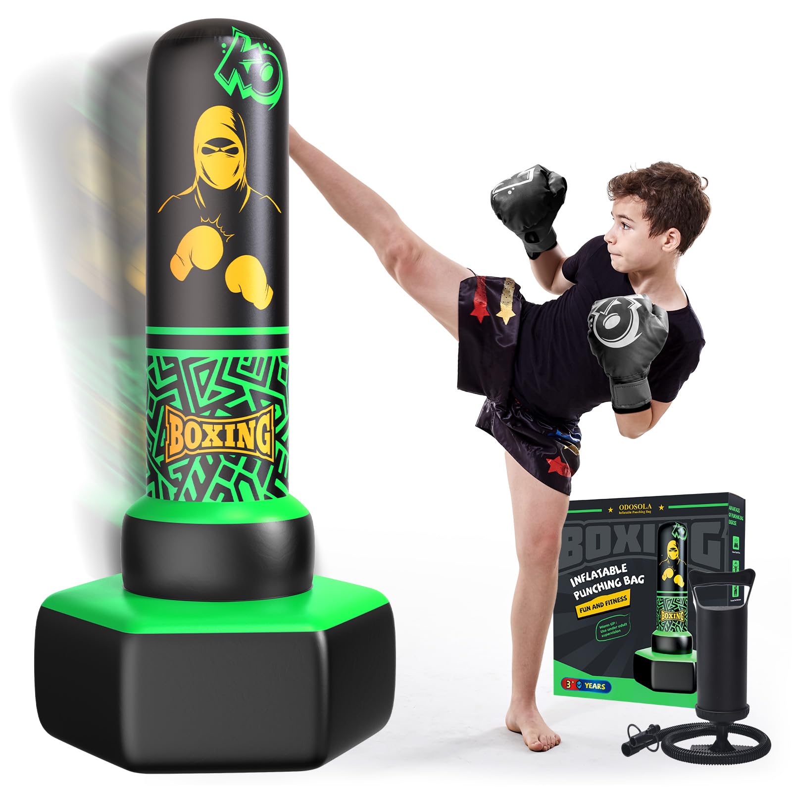 ODOSOLA 67'' Inflatable Punching Bag Freestanding for Kids Aged 3-12 – Heavy Duty Boxing…