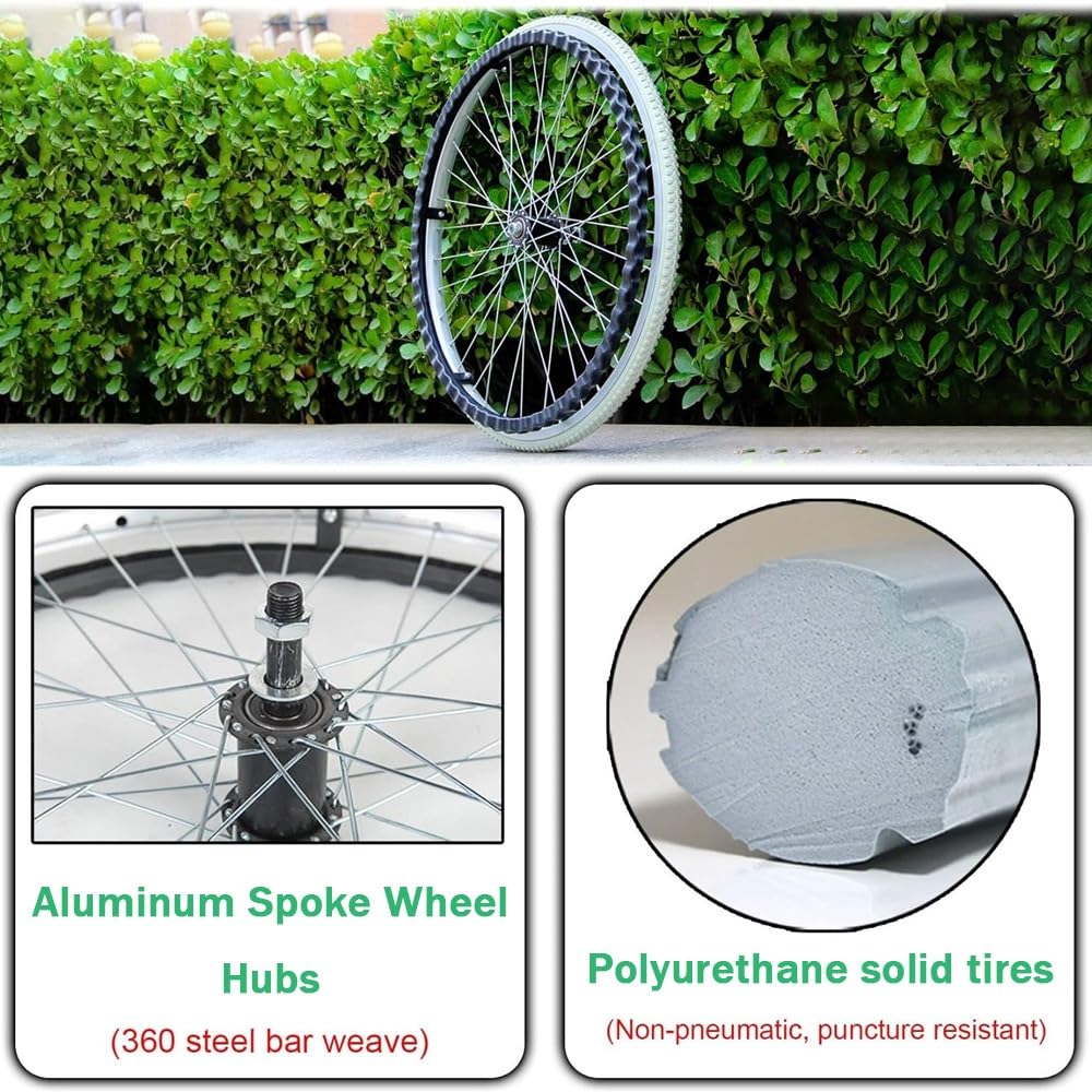 Conjunto De 2 Recambio De Ruedas Para Sillas De Ruedas 20 22 24 Pulgadas, Rueda Trasera De Silla De Ruedas Manual, Ruedas De Repuesto Antideslizante(Gray,22in/55cm)