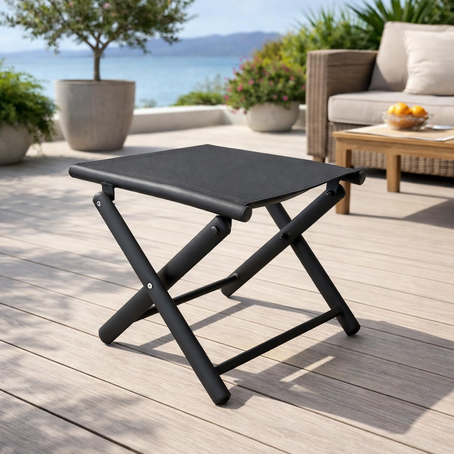 Mojawo® Repose-pieds de jardin - Pliable - En métal résistant aux intempéries - Meubles de jardin résistants aux intempéries - Anthracite/noir