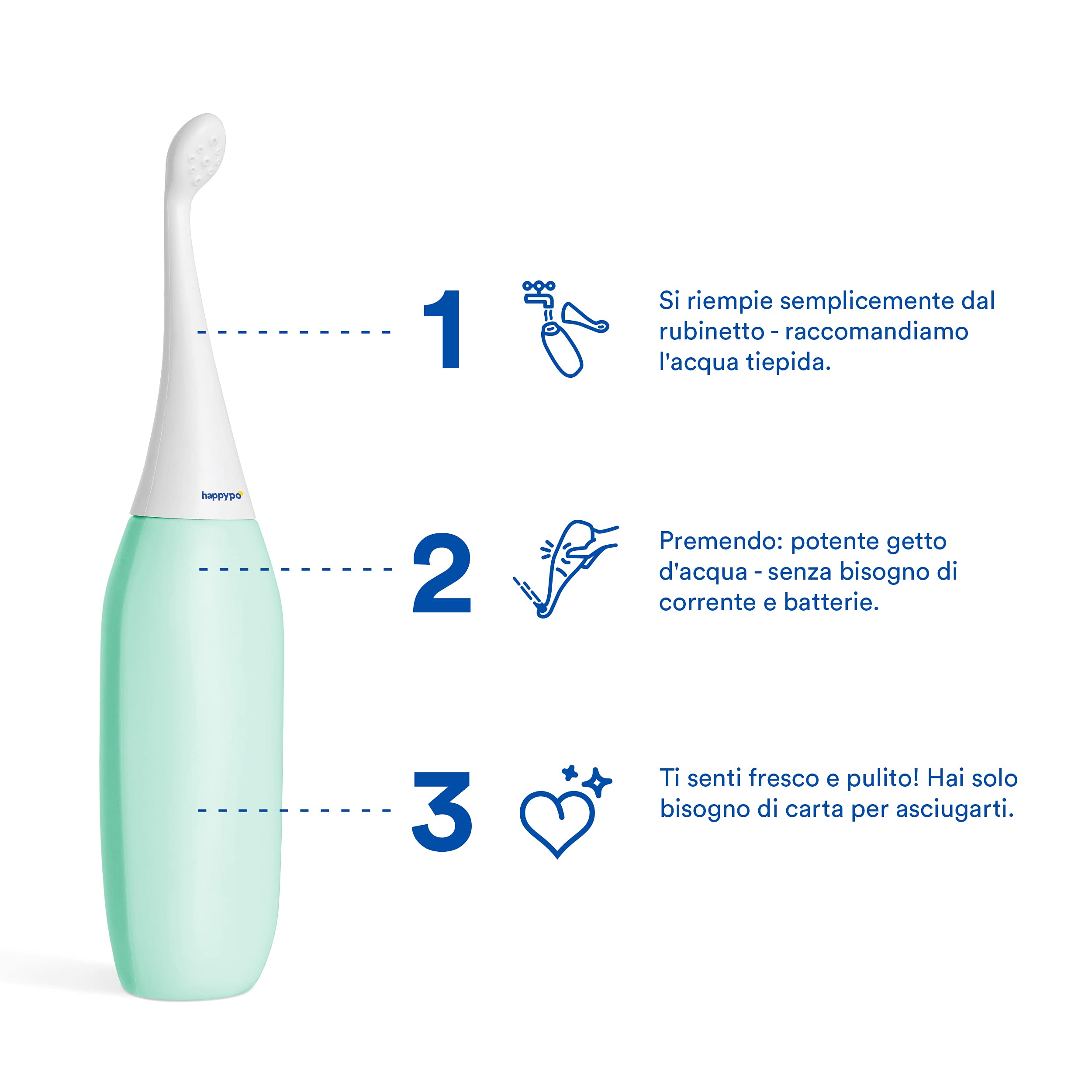 Doccetta da bidet innovativa originale HAPPYPO in vari colori Conosciuto dalla TV | Easy-Bidet 2.0 invece di salviette e spruzzatore da WC | Bidet portatile da viaggio e borsa