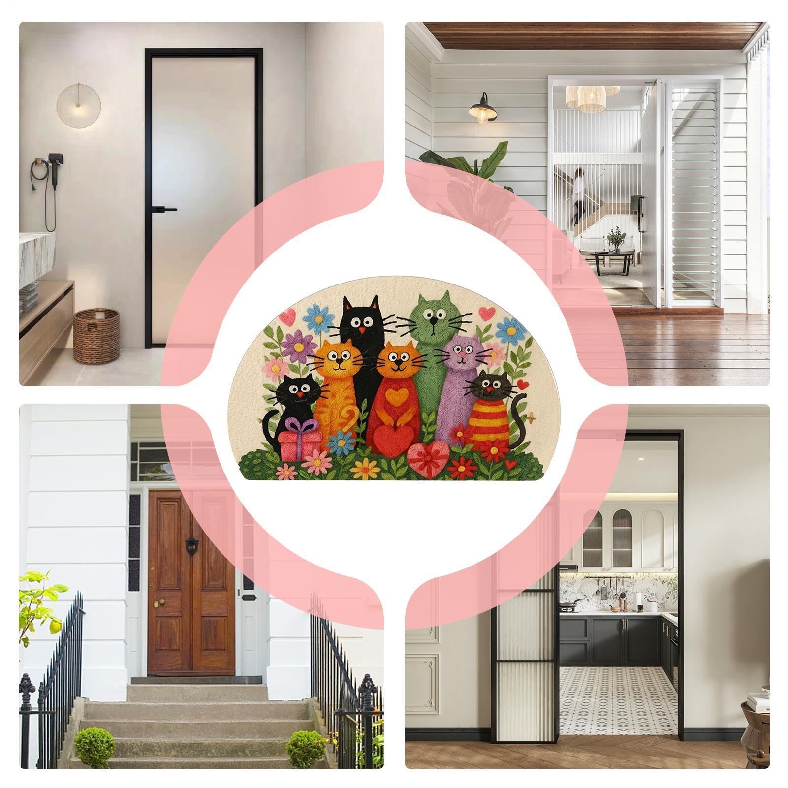 Felpudo para exteriores de 80 x 50 cm, antideslizante, semicircular, absorbente, lavable, | Tapete de baño para interiores, cocina, baño, dormitorio, sala de estar, oficina, casa de campo, hotel