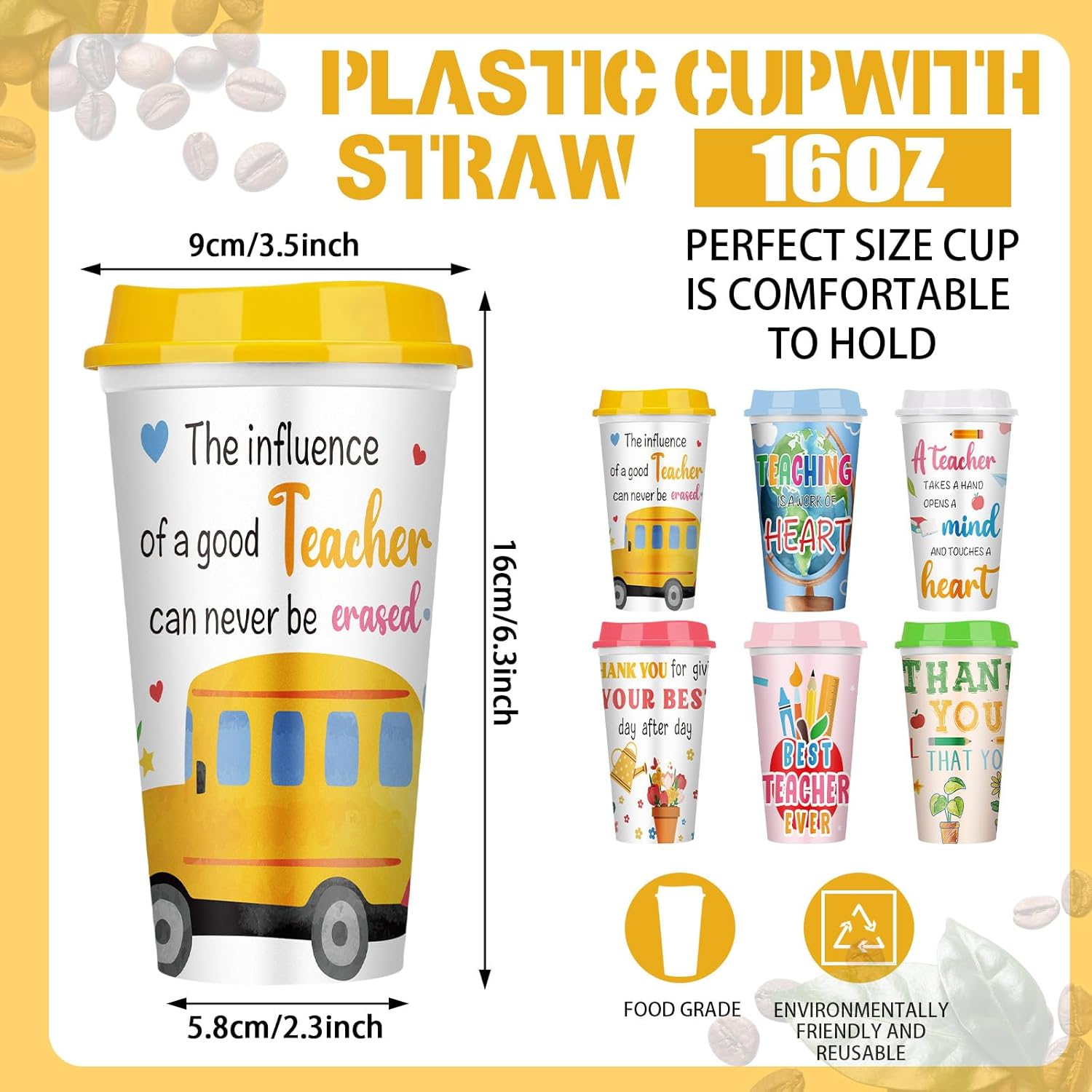 Skylety 12 Pcs Teacher Appreciation Gifts Teacher Gifts Bulk Teachers Deals Reusable Plastic Coffee Cup with Lid for Back to School Party Decorations (Vivid) - Image 2