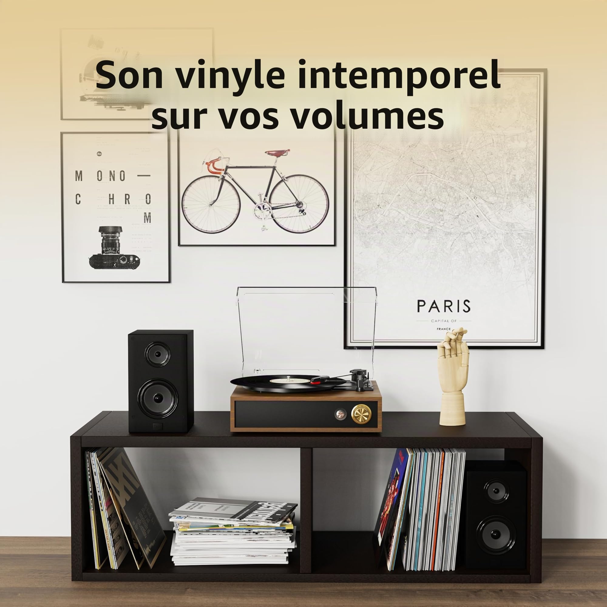 FYDEE Platine Vinyle avec Lecture et Enregistrement USB, Bluetooth Bidirectionnel, Vitesses 33/45/78 Tours, Haut-parleurs Stéréo Intégrés, Sortie RCA et Couvercle Anti-poussière Transparent - Teck