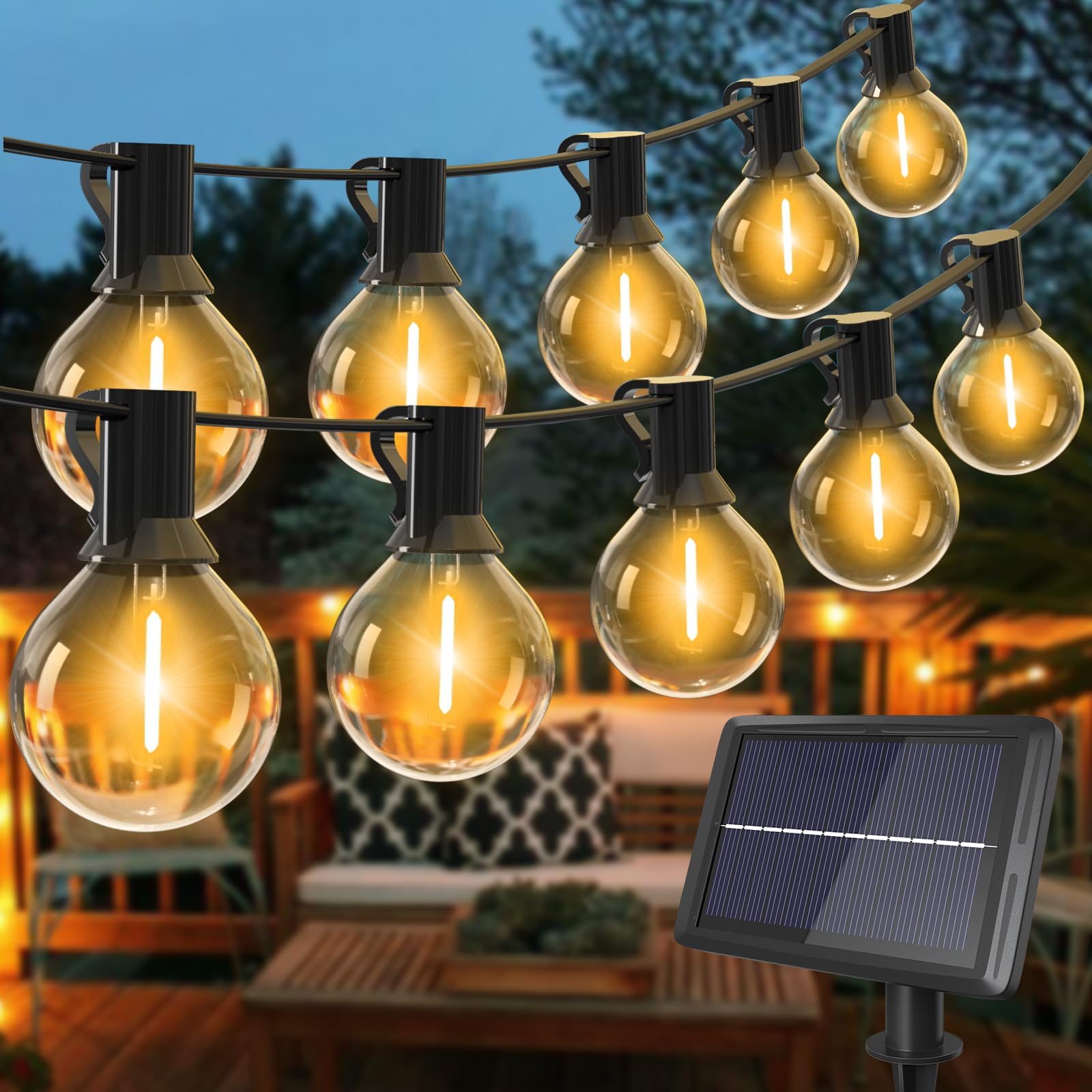 litogo 2 Stück Solar Lichterkette Außen, 10M G40 15+1 LED Lichterkette Außen Wasserdicht 4 Modi Solarlichterkette für Garten, Hochzeit, Balkon, Haus, Weihnachten Deko, Warmweiß