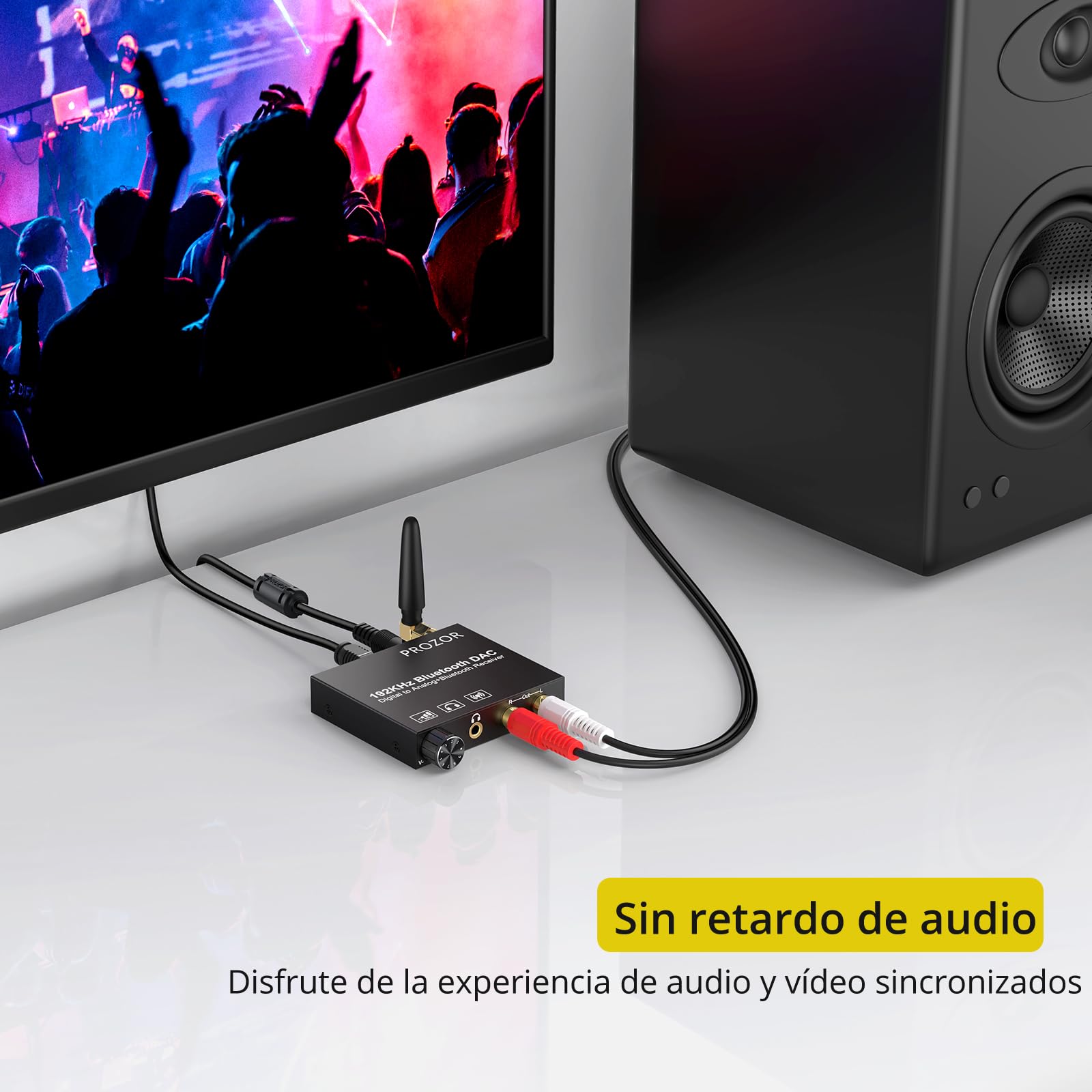 192kHz Conversor Digital a Analogico con Receptor Bluetooth Convertidor Audio Optico Coaxial a Analogico Estereo RCA L/R 3.5mm jack Volumen Ajustable para HDTV PS3/PS4 Xbox 360 TV Box Blu Ray