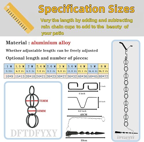 Miniatura 2 de DFTDFYXY Rain Chain Outdoor Rain Chains Aluminum Rain Chain Mill Finish Aluminum Gutter Adapter Downspout Catcher Water Feature Or Downpipe for