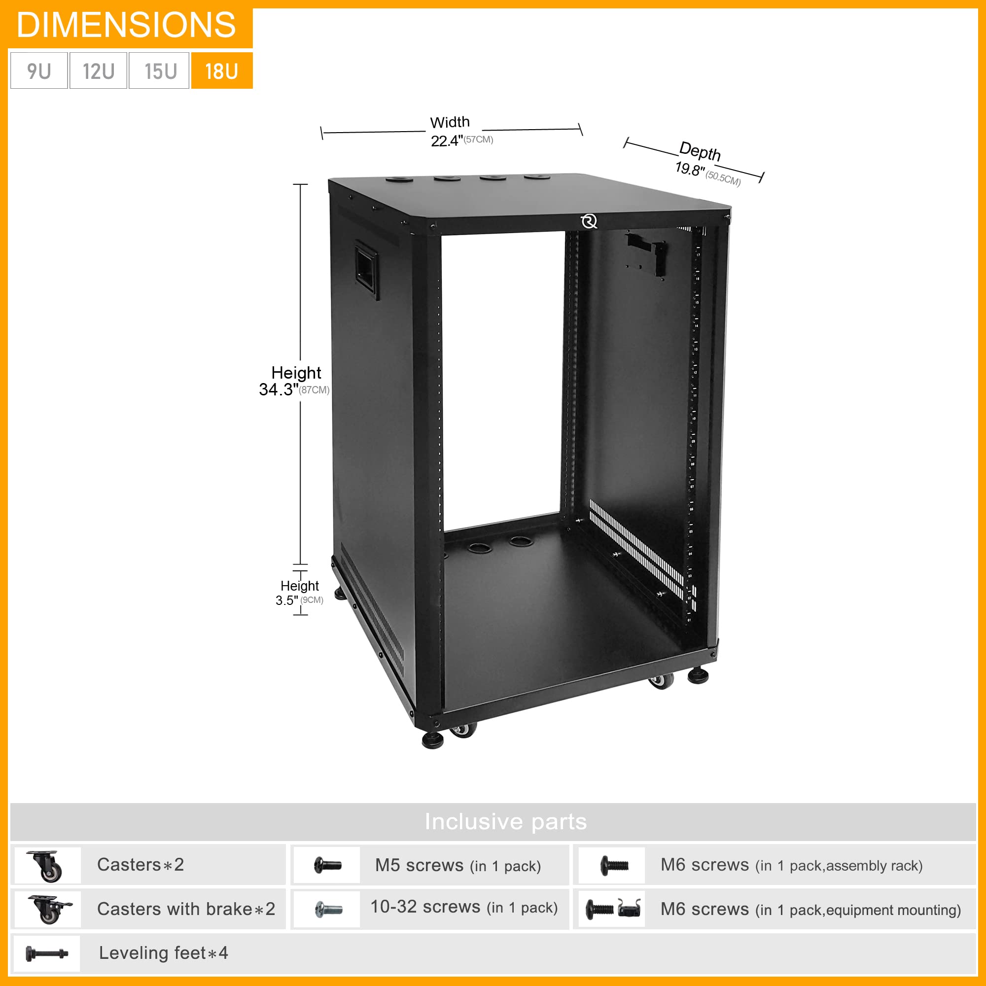 18u Rack Frame RIVECO POMU 18U Stereo & Server Rack with Caster Wheels, Rolling ...