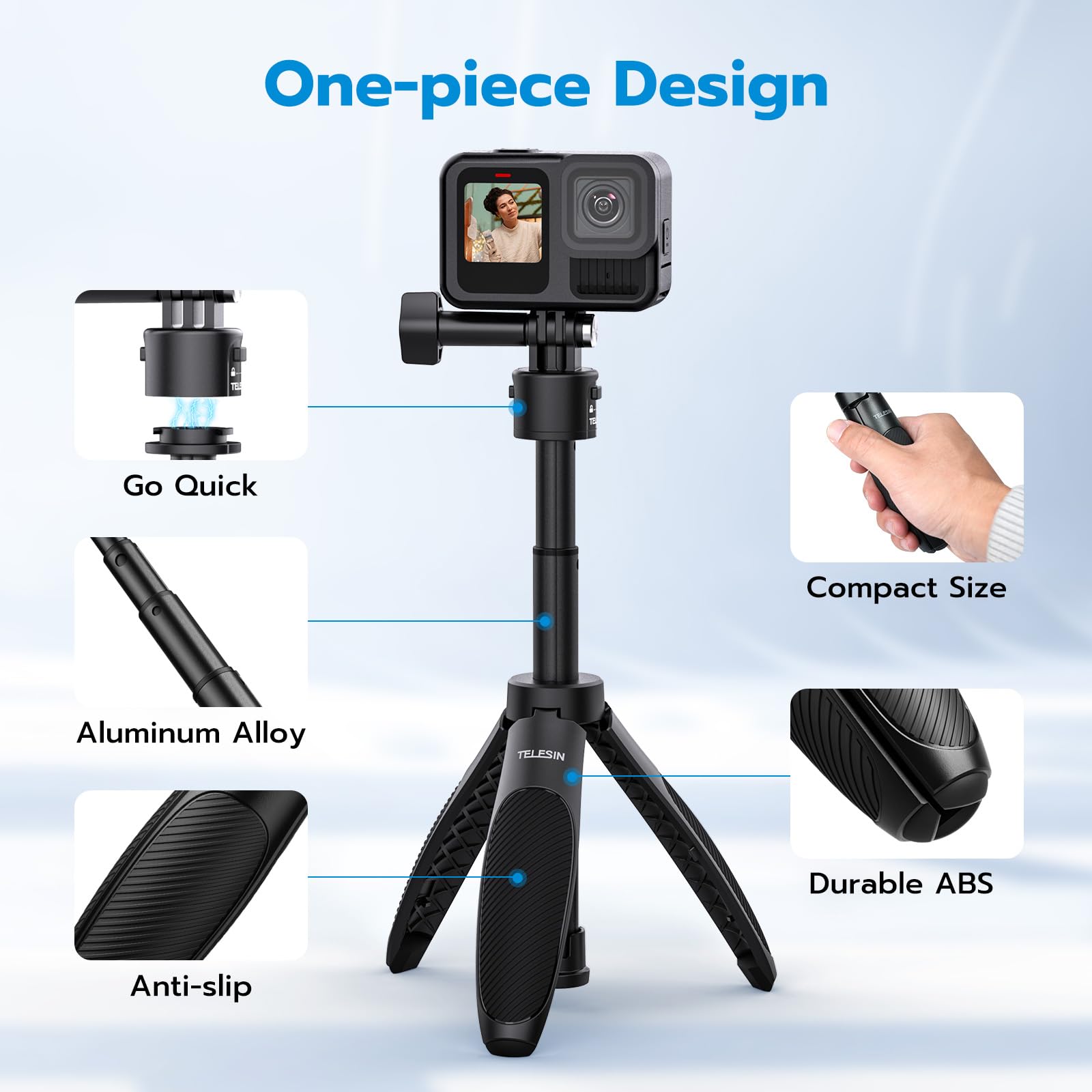 Selfie Stick Invisibile 2-in-1 Bastone Selfie 2-in-1 Per Insta360 | Treppiede Regolabile | Compatibile Con Ace Pro/X4/X3 E Altre Action Cam Selfie Stick Invisibile Regolabile