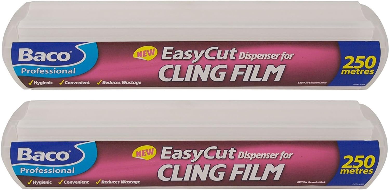2 x Bacofoil Professional Easycut Cling Film & Dispenser 250 Metres x 35 cms