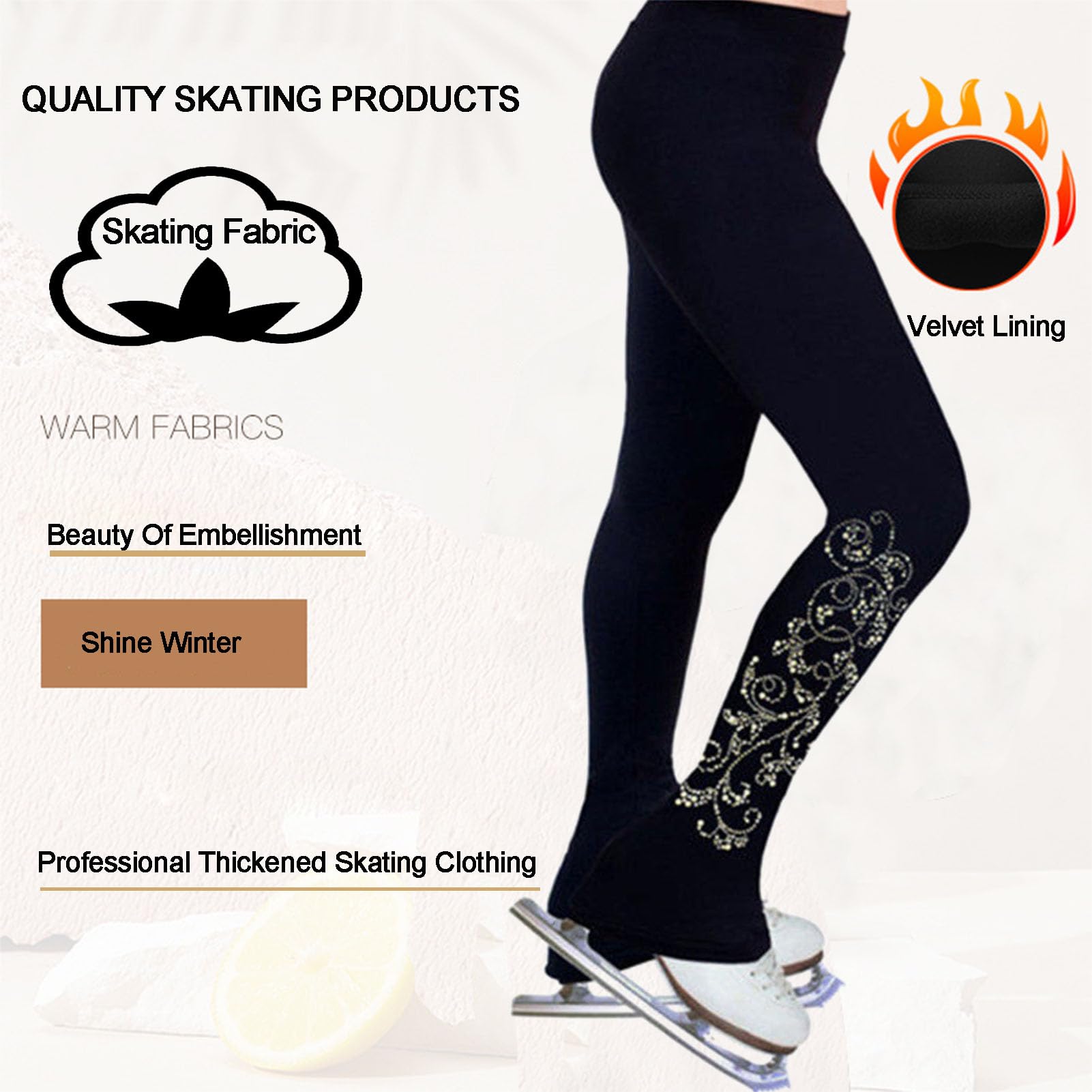 Femmes Filles VêTements D'EntraîNement, Noir Pur Pantalons Patinage Artistique Leggings Pantalon Patinage sur Glace, Veste Leggings Patinage