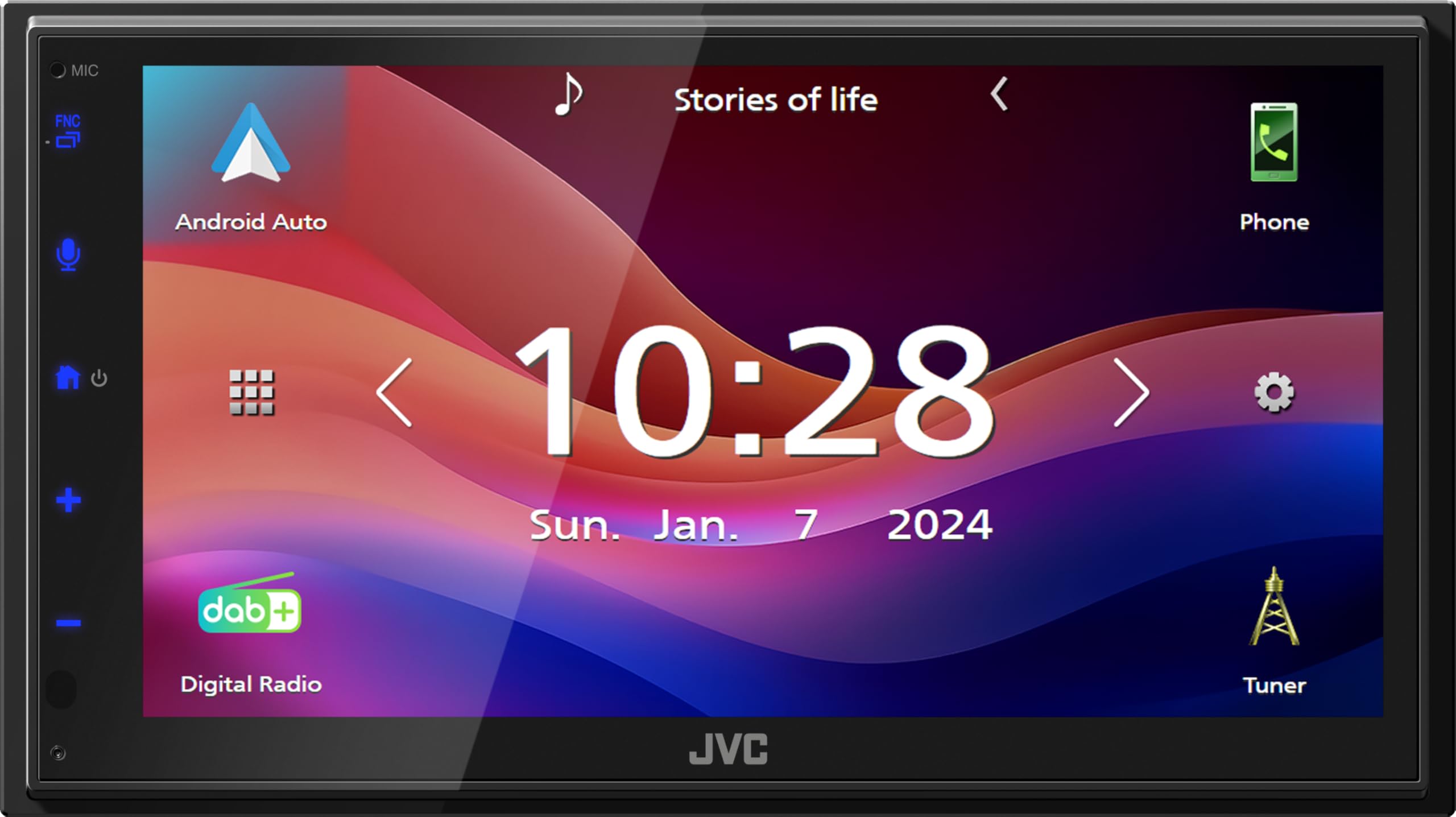 JVC KW-M595DBT – Récepteur Mono-récepteur WSVGA (1024 x 600 px) avec Dab+/FM, CarPlay, Android Auto, Apple & Android USB, Bluetooth, écran Tactile capacitif, DSP, 4 x 50 W, 3 pré-Sorties 2,5 V