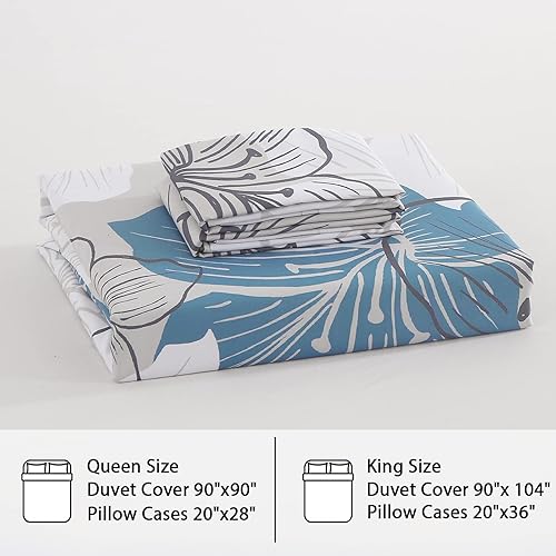 Miniatura 7 de DJY Juego de funda de edredón de 3 piezas, tamaño King, funda de edredón con patrón floral azul, elegante funda de edredón floral bohemia con 2