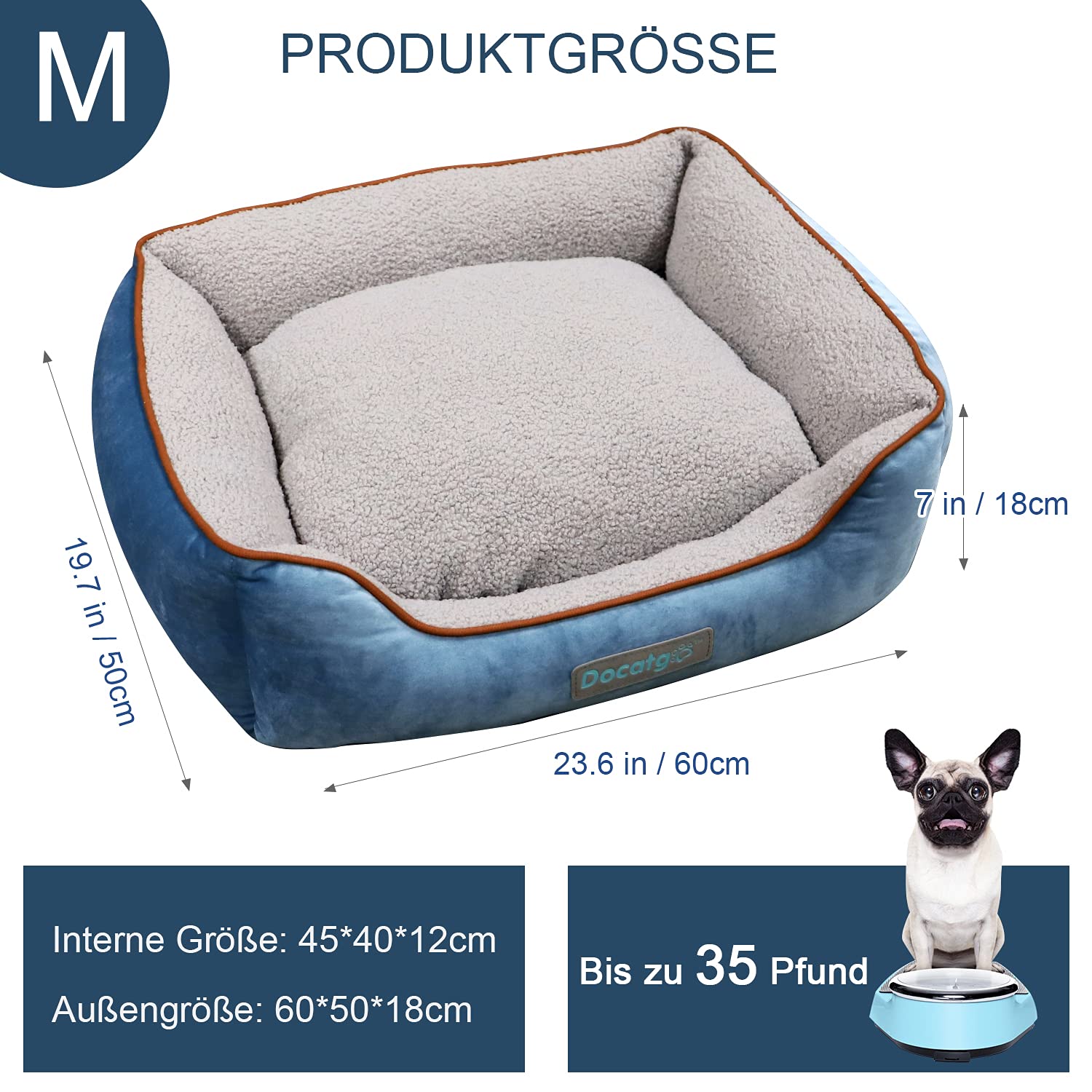 Docatgo Hundebetten fr mittlere Hunde,60 * 50 * 18 cm Hundebett,waschbar  hundebett hundekissen,Grosse Hunde hundekorb mit Wendekissen,Hundesofa,  Hundematte, rutschfest,klein Hund hundekrbchen : Amazon.de: Haustier