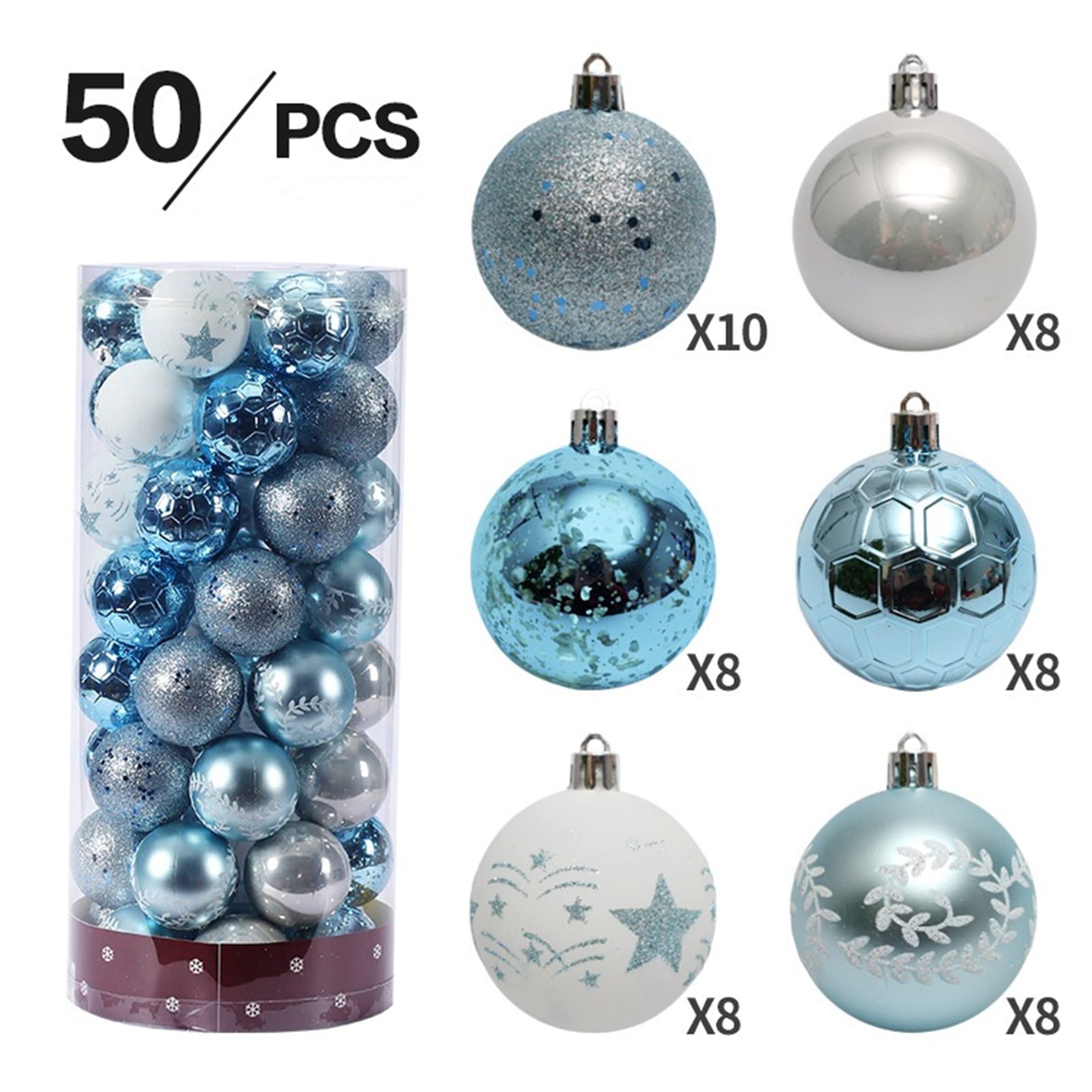 Lot de 50 boules de Noël en plastique galvanisé, incassables, pour sapin de Noël, fête, mariage