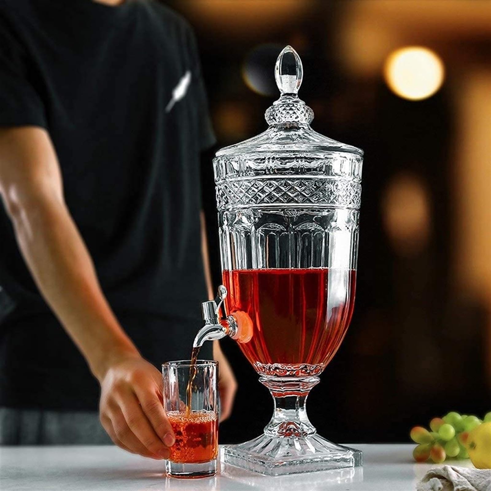 Vnook Distributeur de Boissons en Verre Cristal, avec Bouteille en Verre for Robinet d'eau | Boîte de jus de fruits de grande capacité, pot d'eau froide transparent, réservoir de jus